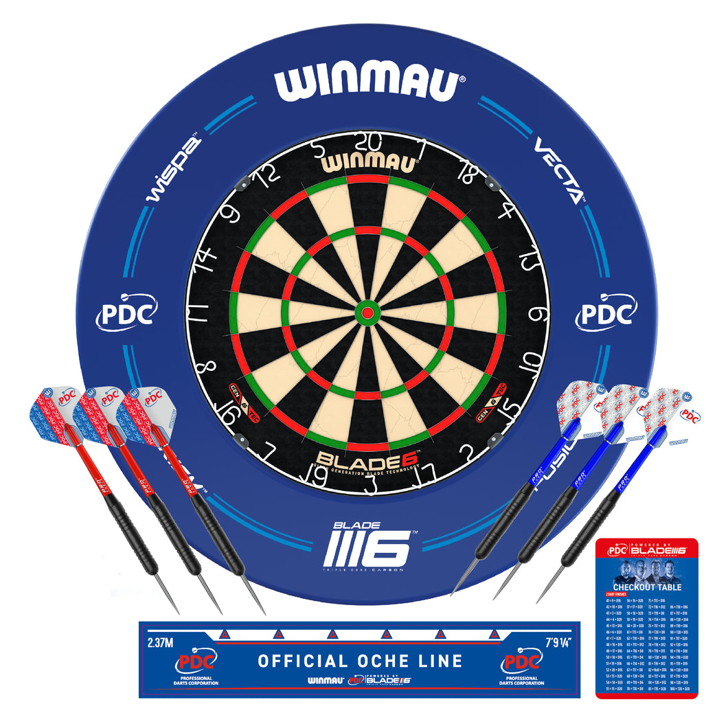 Winmau PDC Surround Set - Blade 6 - 2 Sets of Darts - Oche Line - Checkout Card