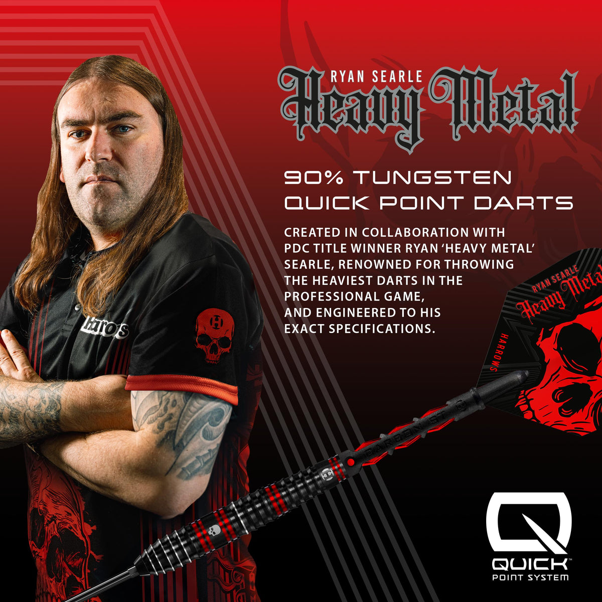 Harrows Ryan Searle - Heavy Metal - 90% Tungsten - Quick Point Darts - 22g - 32g