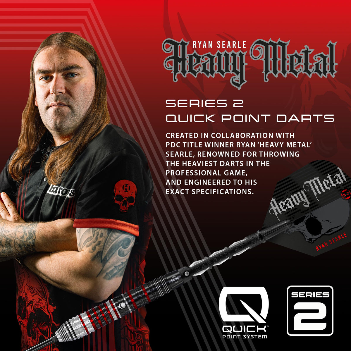 Harrows Ryan Searle S2 - Heavy Metal - 90% Tungsten - Quick Point Darts - 22g - 32g