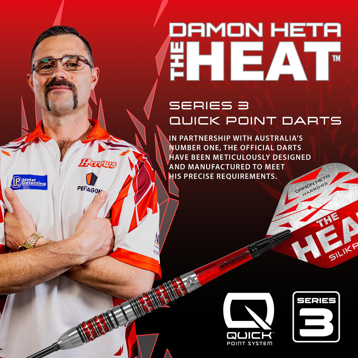 Harrows Damon Heta - Series 3 - 90% Tungsten - Quick Point Darts - 21g 23g 25g