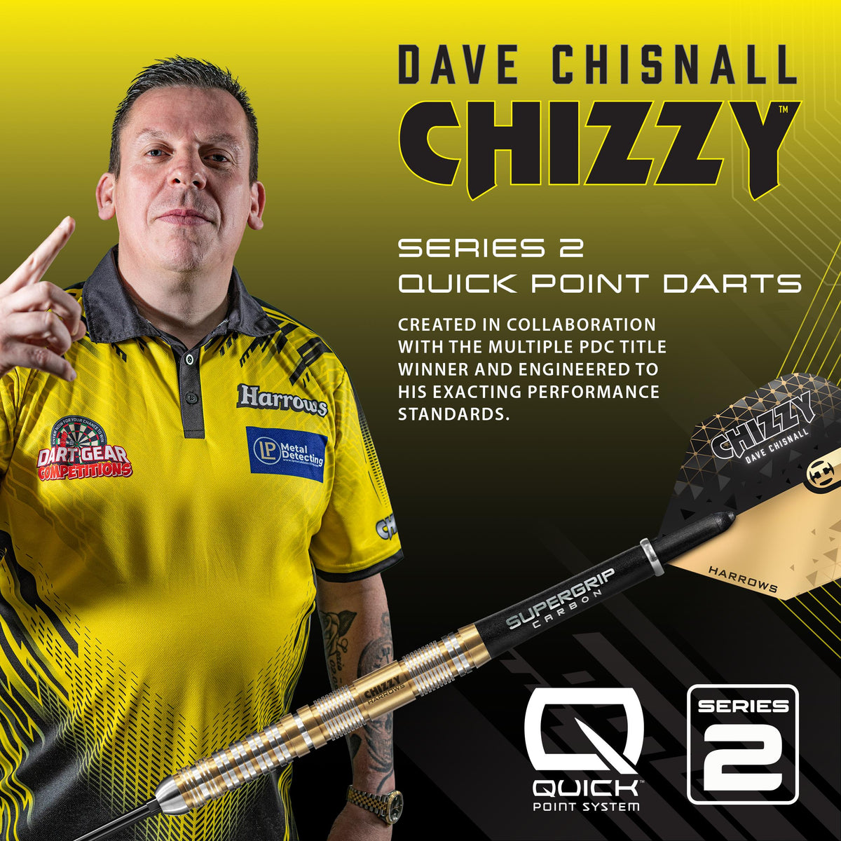 Harrows Dave Chisnall - Series 2 - 90% Tungsten - Quick Point Darts - 21g-26g