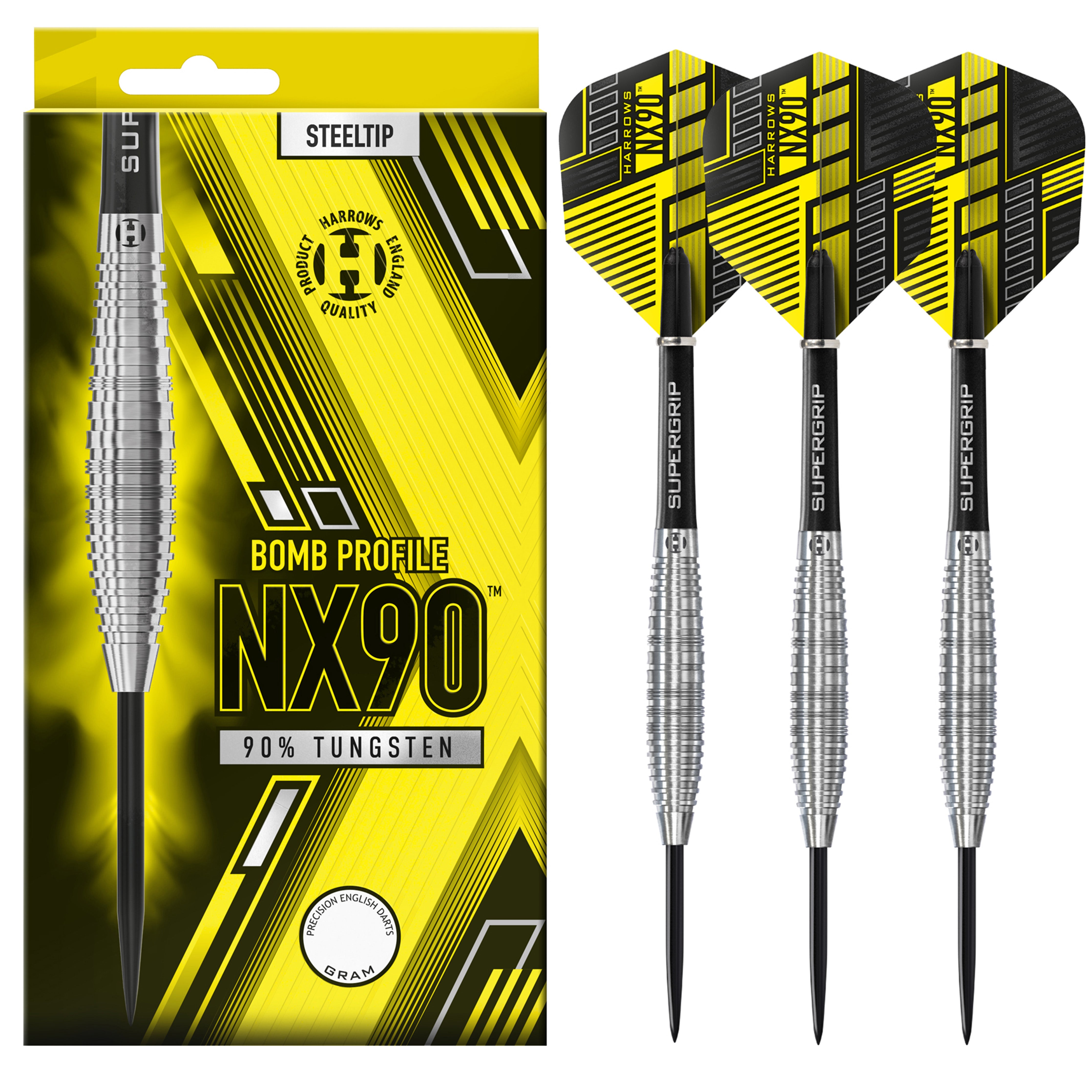 Harrows NX90 Bomb Steel Tip Darts Set - 90% Tungsten - 21g 23g 25g