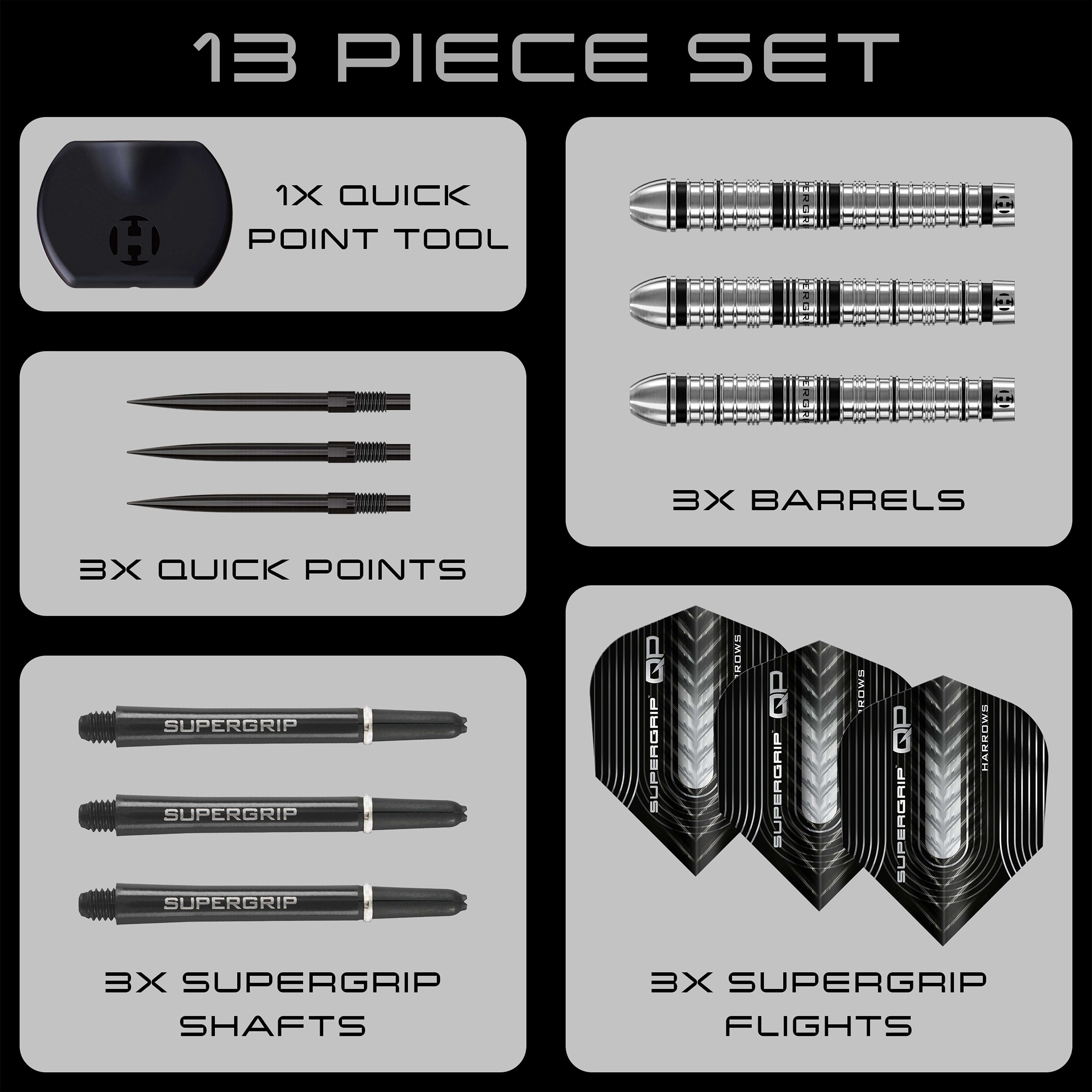 Harrows Supergrip QP Tapered - 90% Tungstens - Quick Point Darts - 22g - 30g