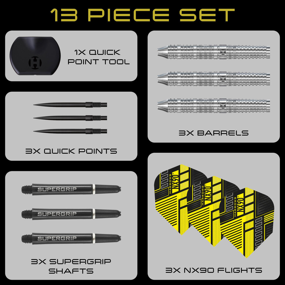 Harrows NX90 Parallel - 90% Tungsten - Quick Point Darts - 22g - 26g