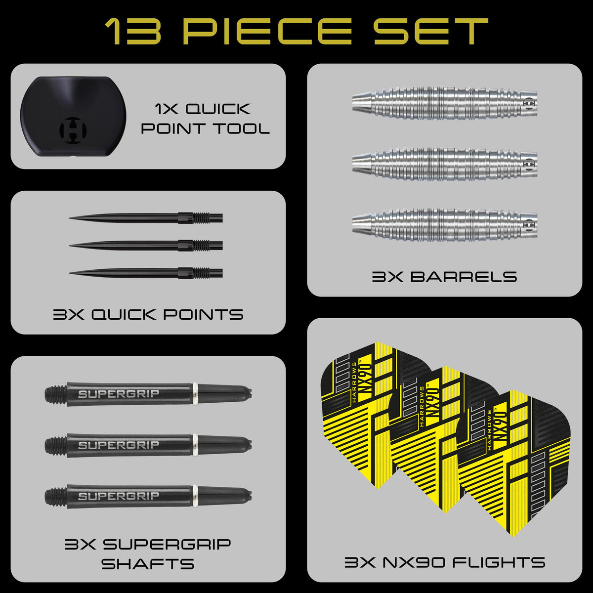 Harrows NX90 Bomb - 90% Tungsten - Quick Point Darts - 21g 23g 25g