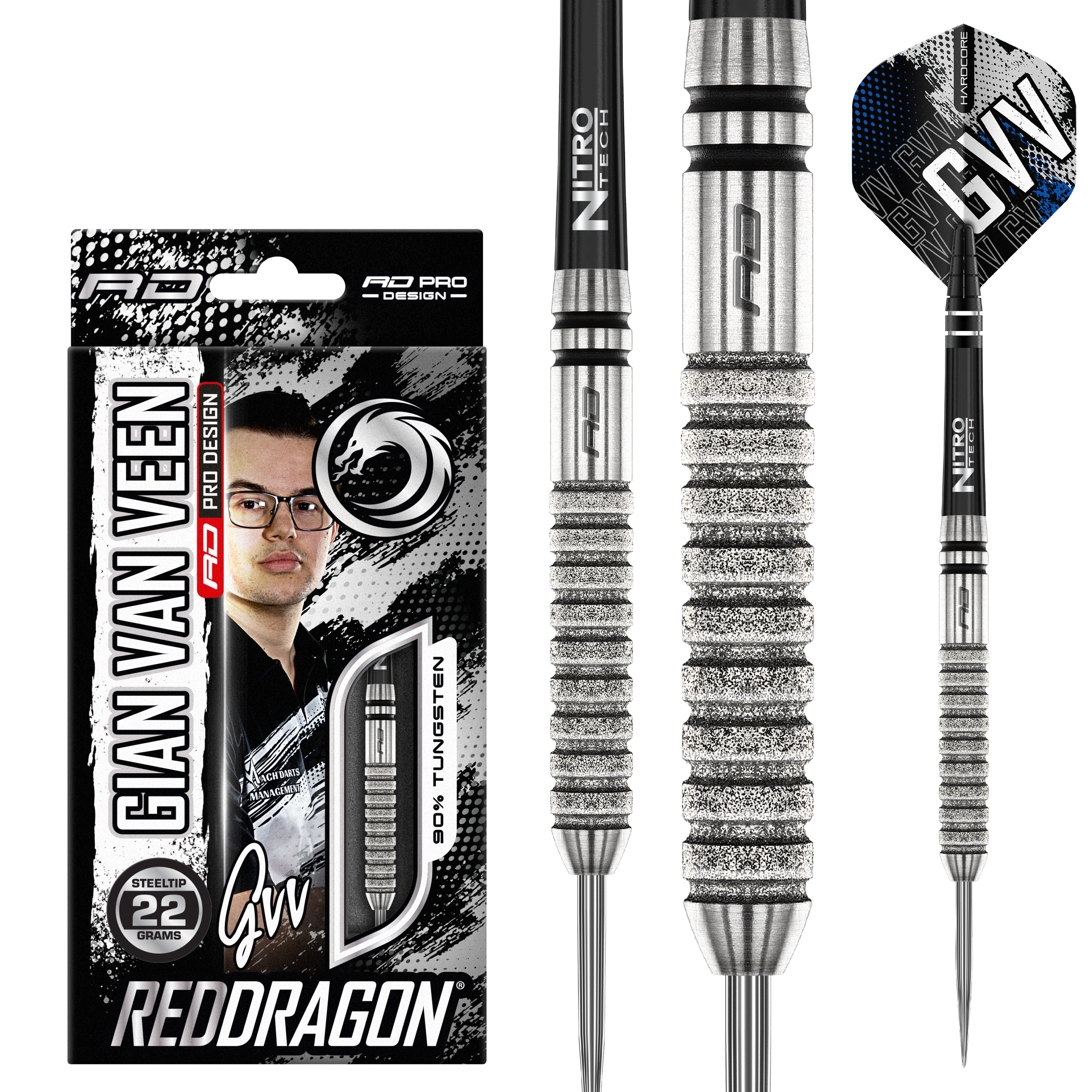 Red Dragon Gian Veen Tour Steel Tip Darts - 90% Tungsten - 22g 23g 24g