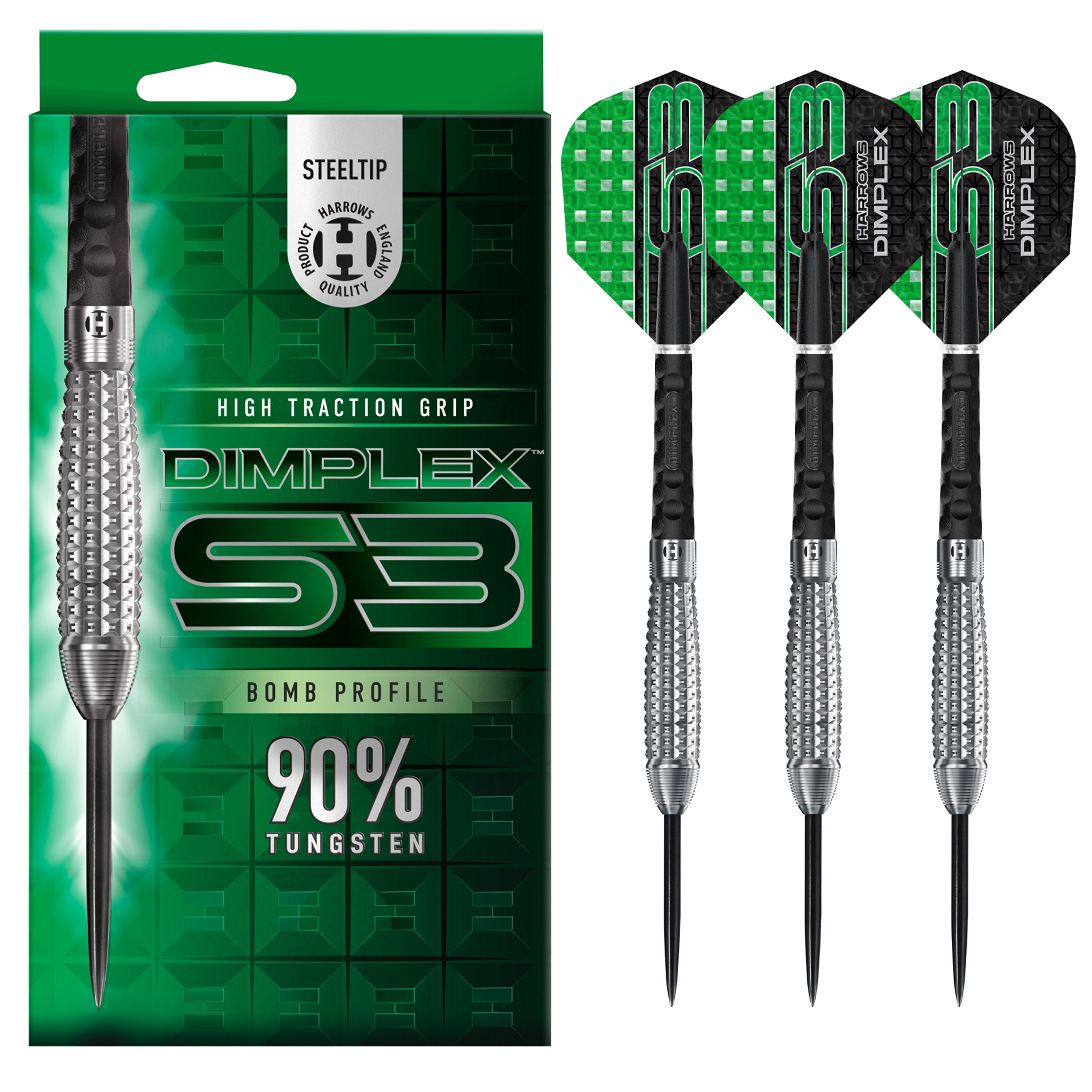 Harrows Dimplex S3 Bomb Steel Tip Darts Set - 90% Tungsten - 21g 23g 24g 25g