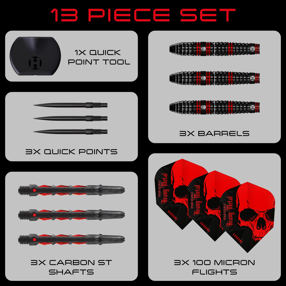 Harrows Ryan Searle - Heavy Metal - 90% Tungsten - Quick Point Darts - 22g - 32g