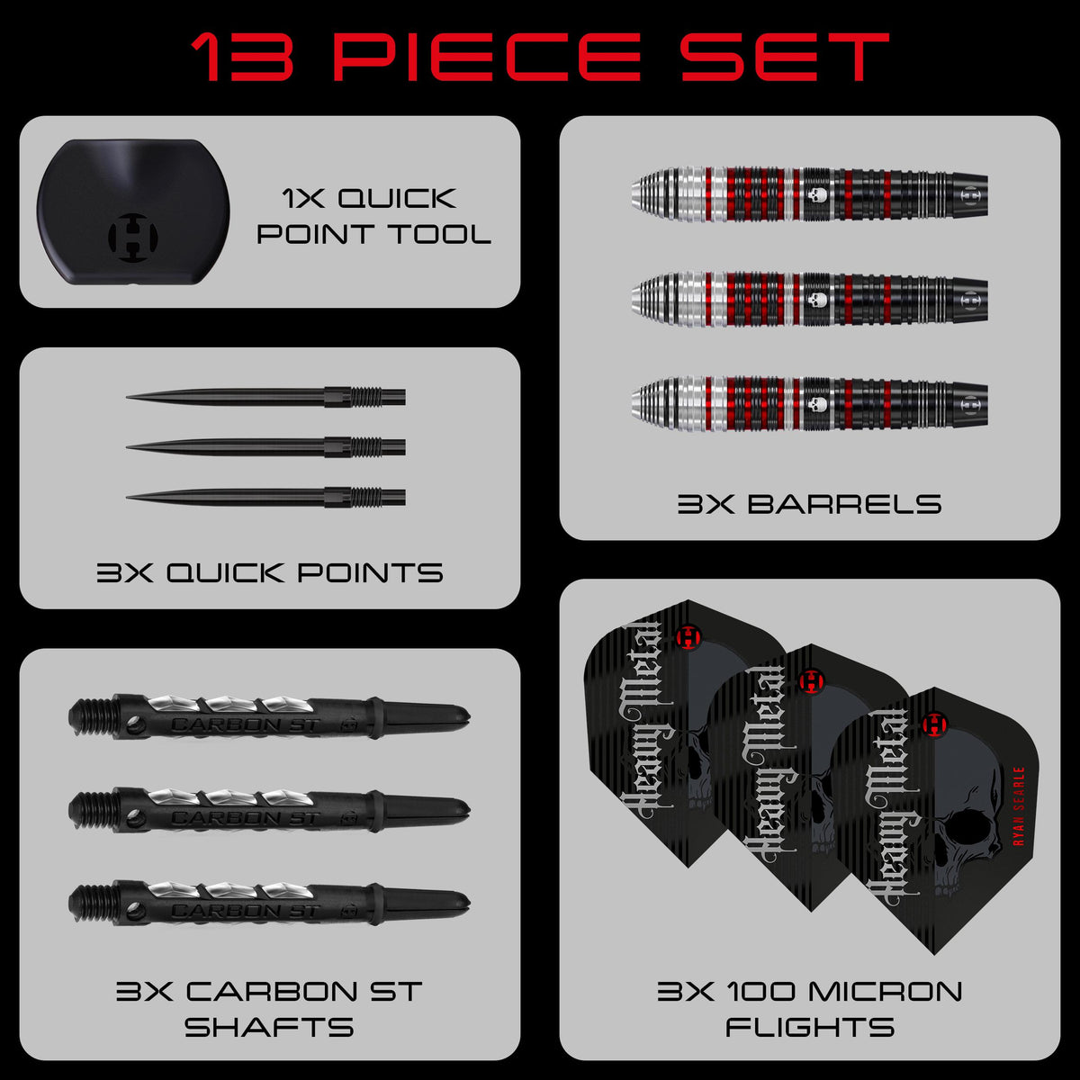 Harrows Ryan Searle S2 - Heavy Metal - 90% Tungsten - Quick Point Darts - 22g - 32g