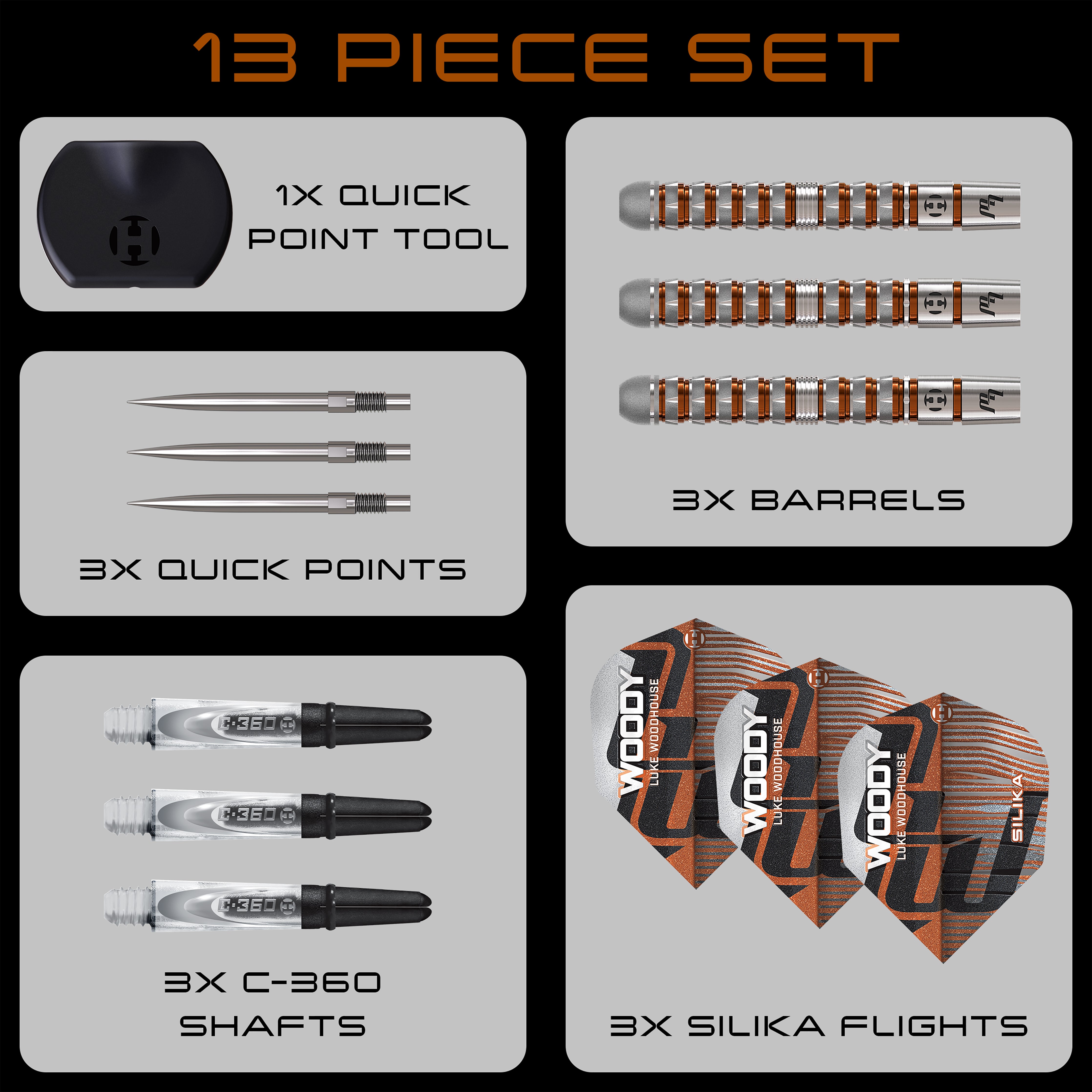 Harrows Luke 'Woody' Woodhouse Series 3 - 90% Tungsten - Quick Point Darts - 21g 23g 25g