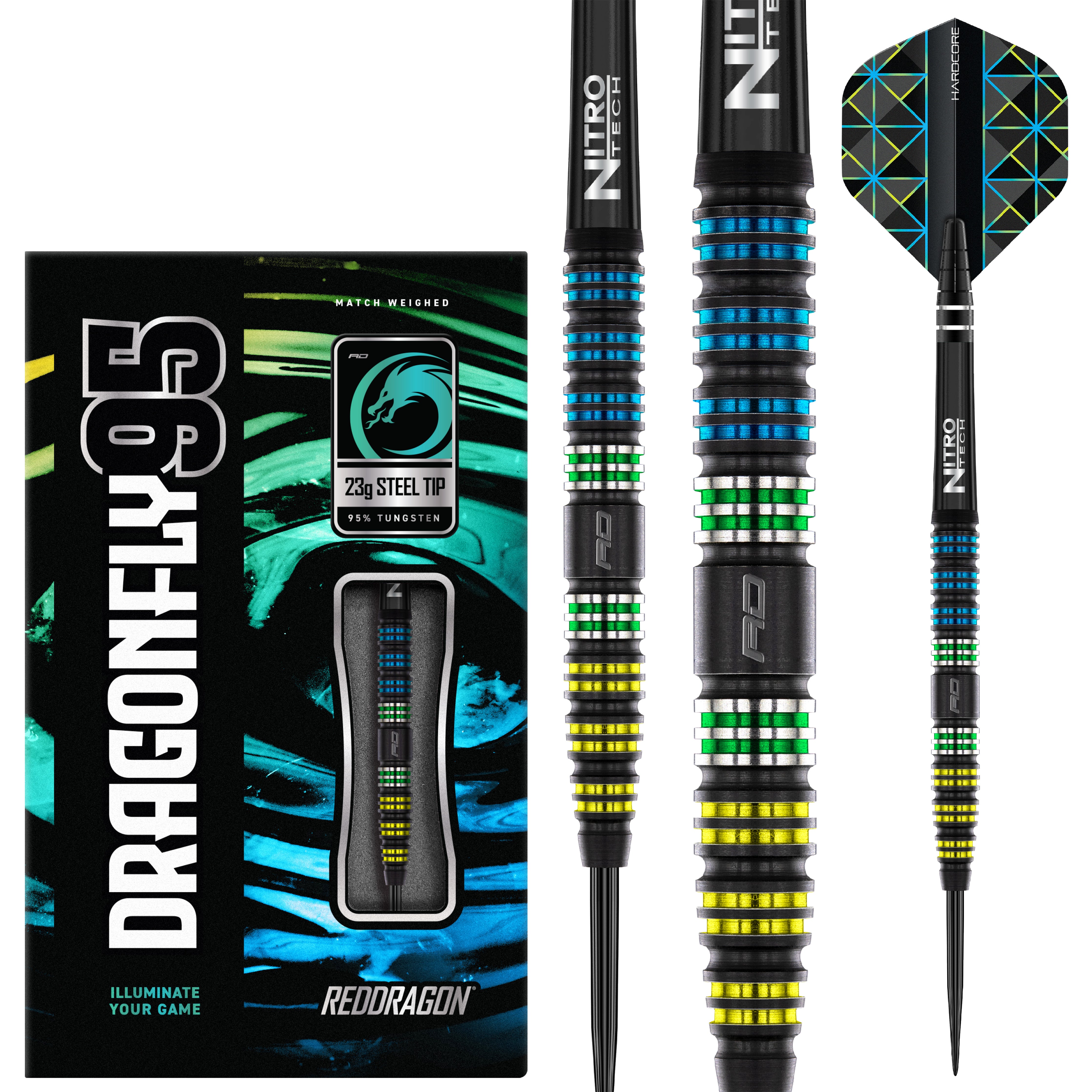 Red Dragon Dragonfly 95 Black Tapered Steel Tip Darts - 95% Tungsten - 23g 25g