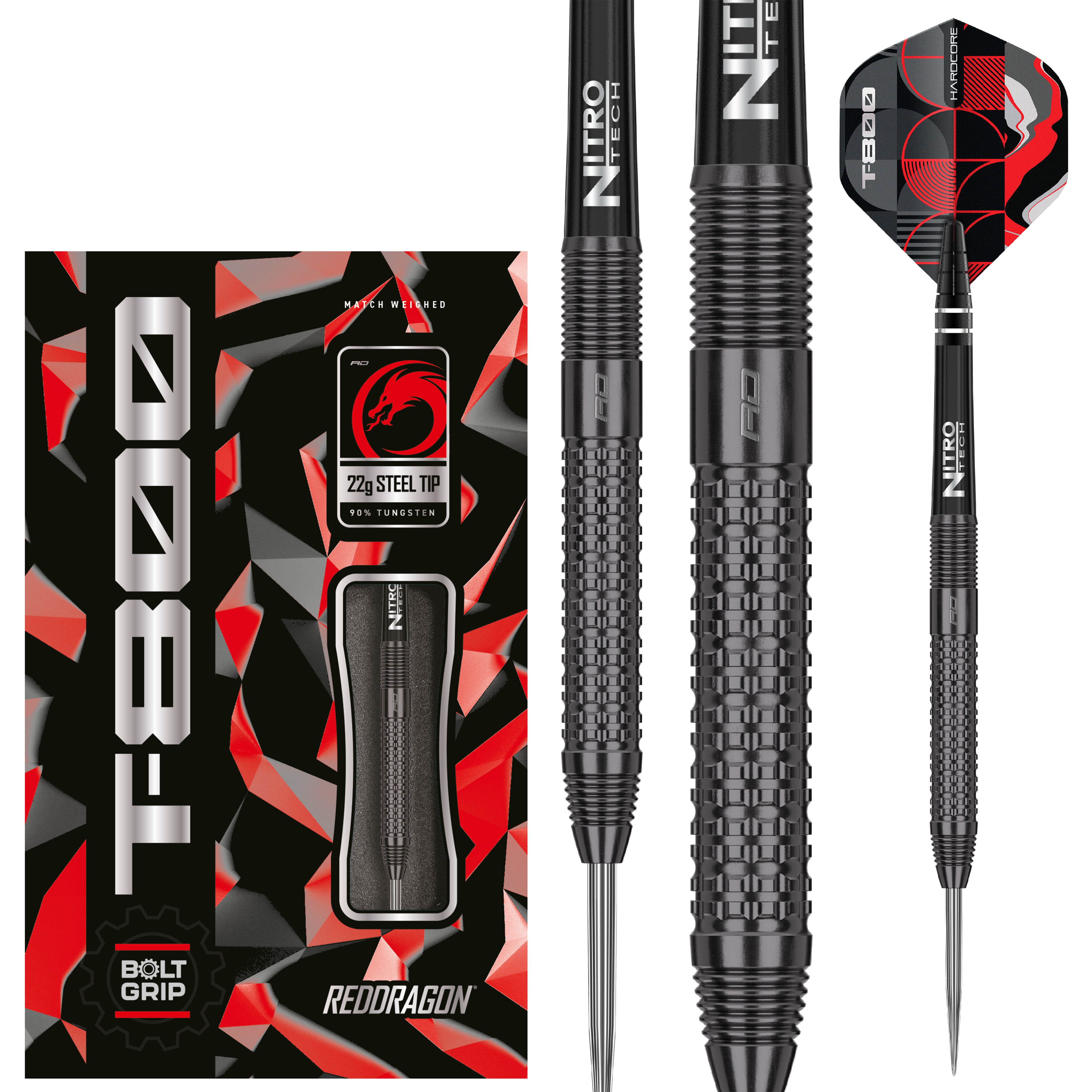 Red Dragon T-800 Steel Tip Darts - 90% Tungsten - 22g 24g 26g