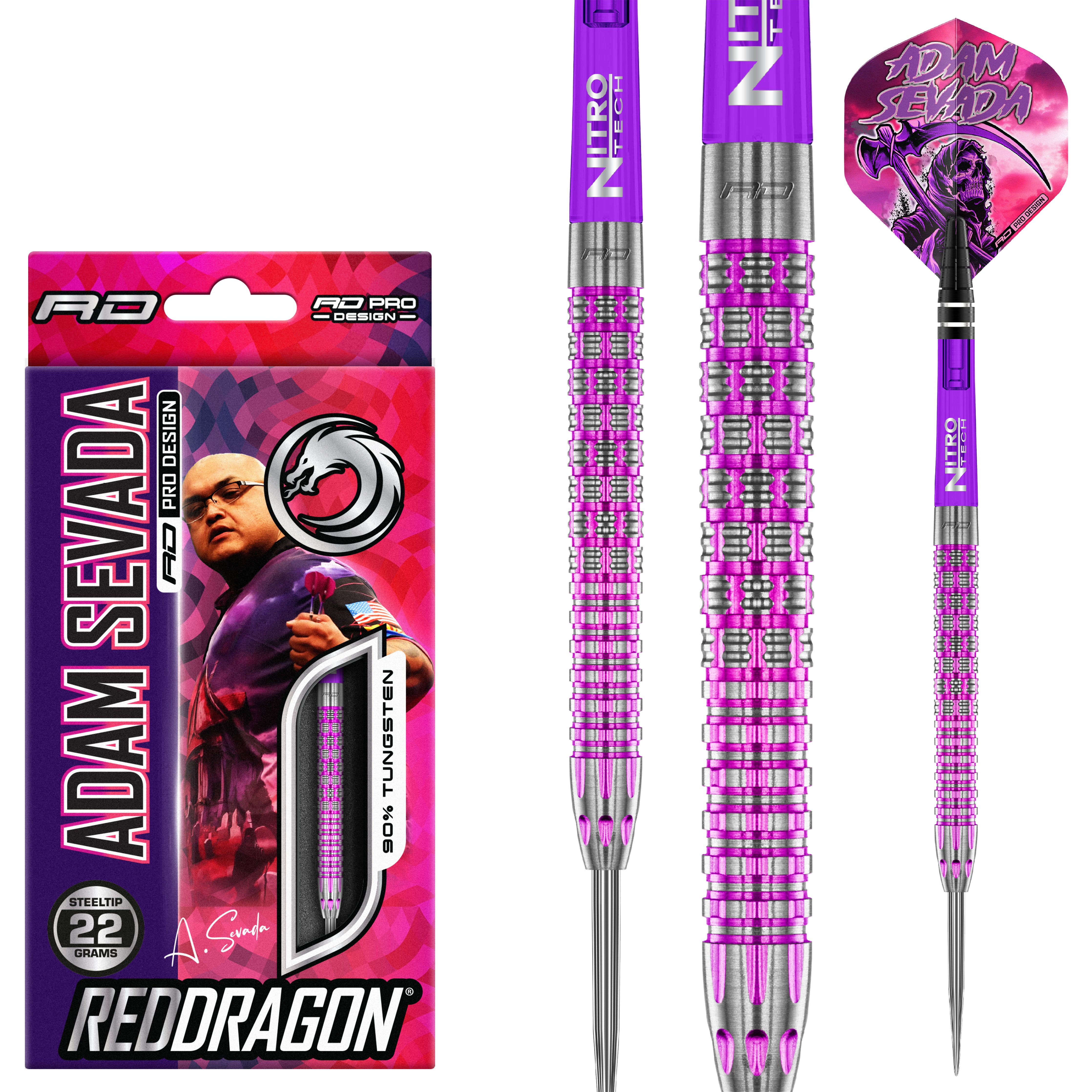 Red Dragon Adam Sevada Steel Tip Darts - 90% Tungsten - 22g