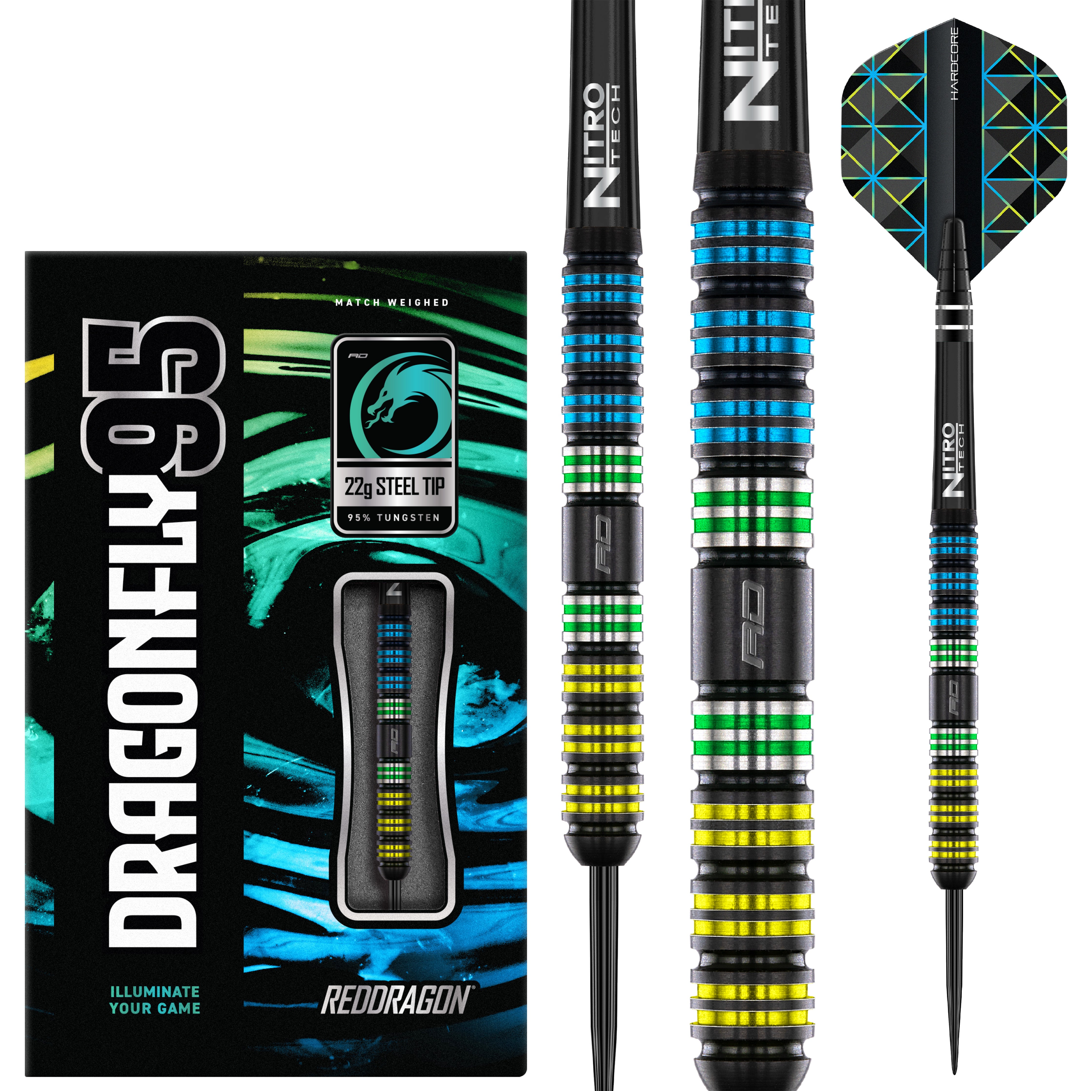 Red Dragon Dragonfly 95 Black Parallel Steel Tip Darts - 95% Tungsten - 22g 24g 26g