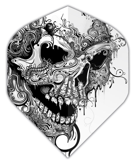 Skull 100 Micron Standard No2 Shape Dart Flights - Black and White