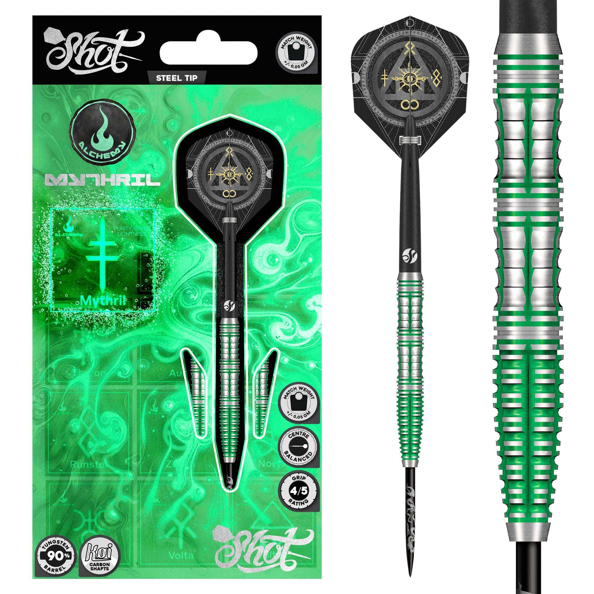 Shot Alchemy Mythril Steel Tip Dart Set - 90%Tungsten Darts - 23g 24g 25g