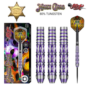 Shot Americana Mardi Gras - Steel Tip Dart Set -  80% Tungsten- 23g 24g 26g