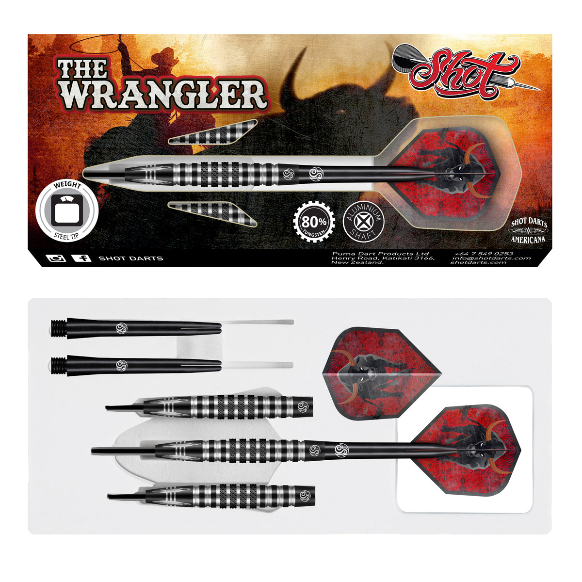 Shot Americana - The Wrangler - Steel Tip Dart Set - 80% Tungsten - 23g 24g 25g