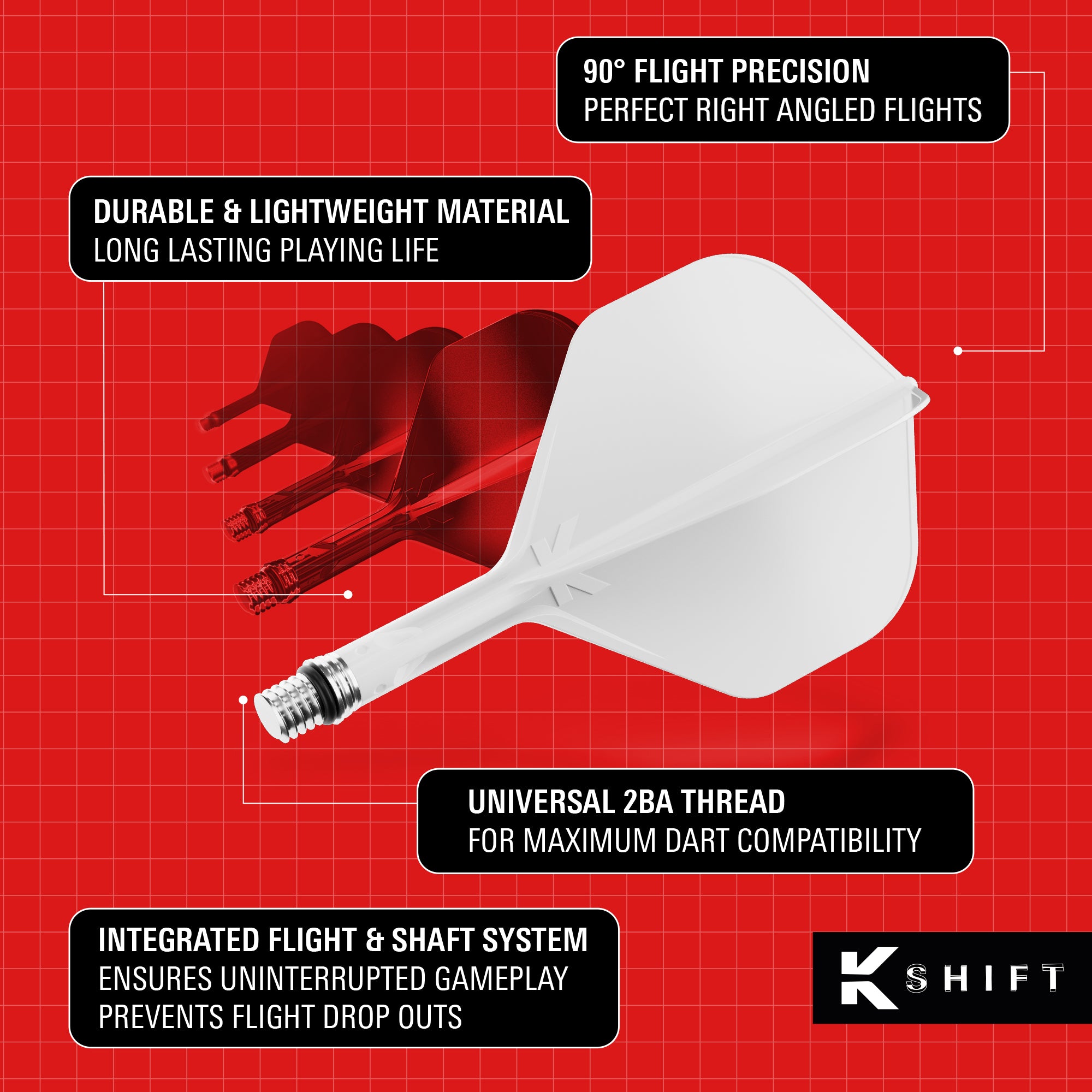 Target K-SHIFT Flights & Shaft System - Spin - White - No2 Shape