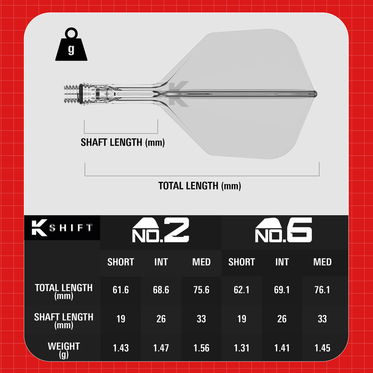 Target K-SHIFT Flights & Shaft System - Spin - Clear - No6 Shape
