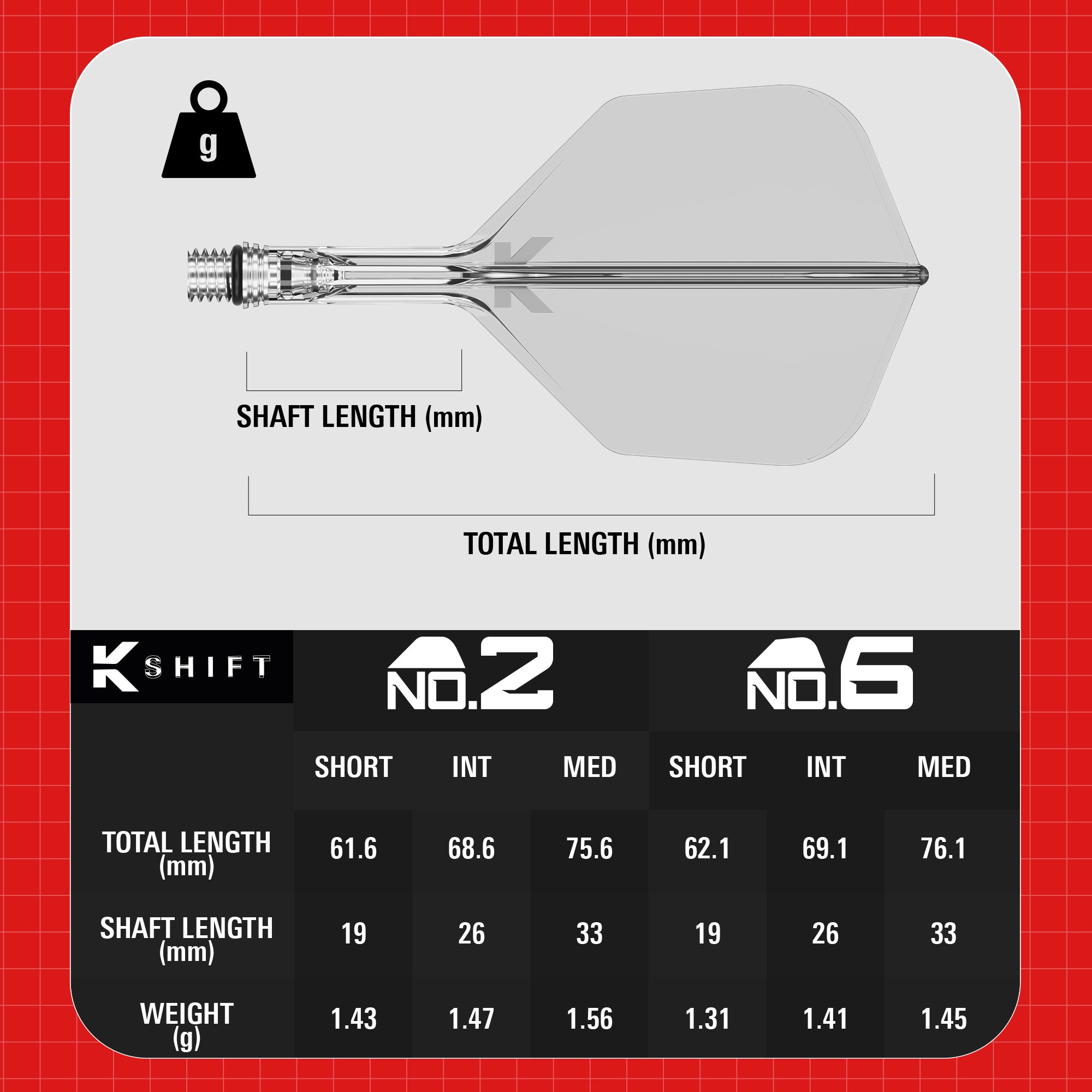 Target K-SHIFT Flights & Shaft System - Spin - Clear - No6 Shape
