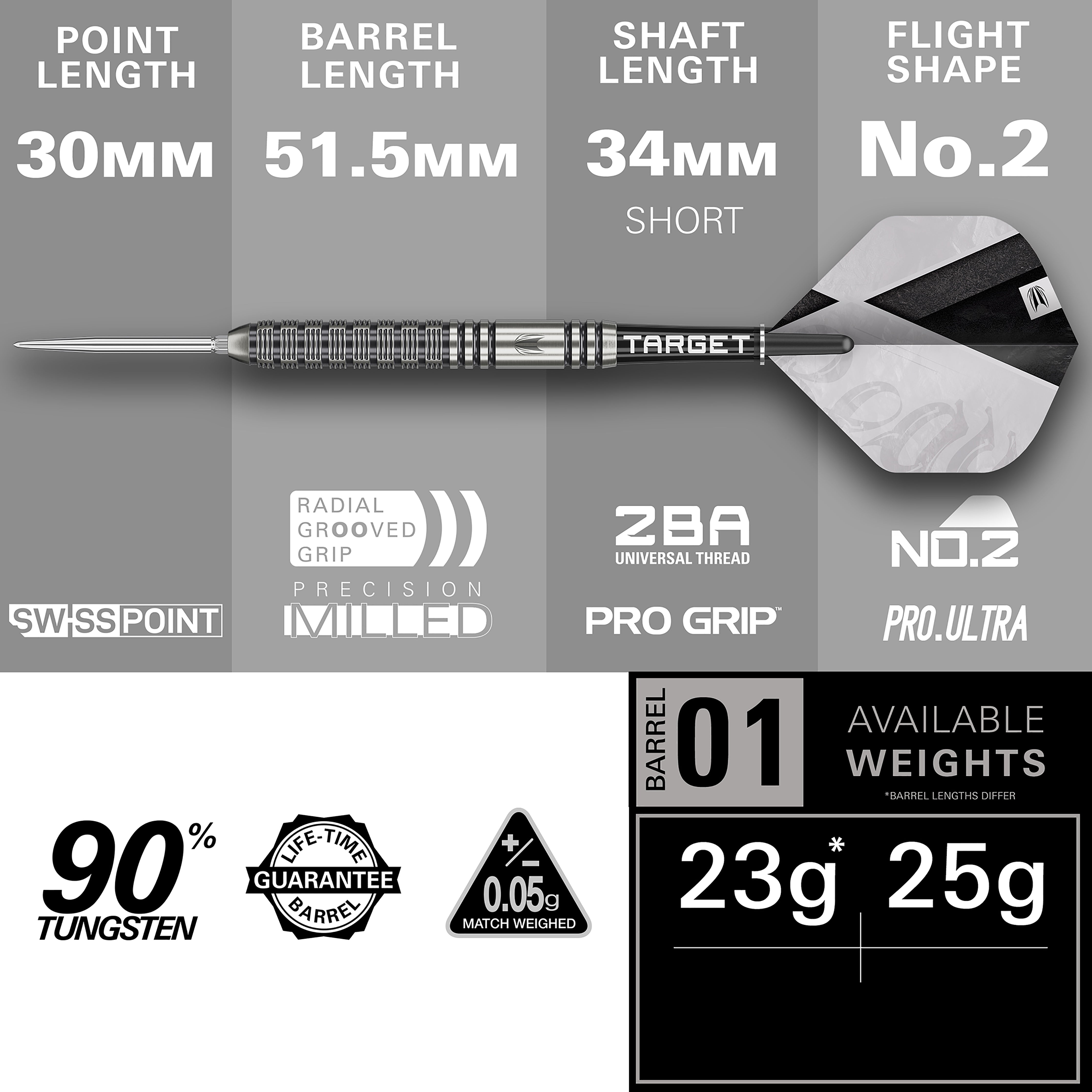 Target Beau Greaves G1 - 90% Tungsten Darts - Swiss Points - 23g 25g