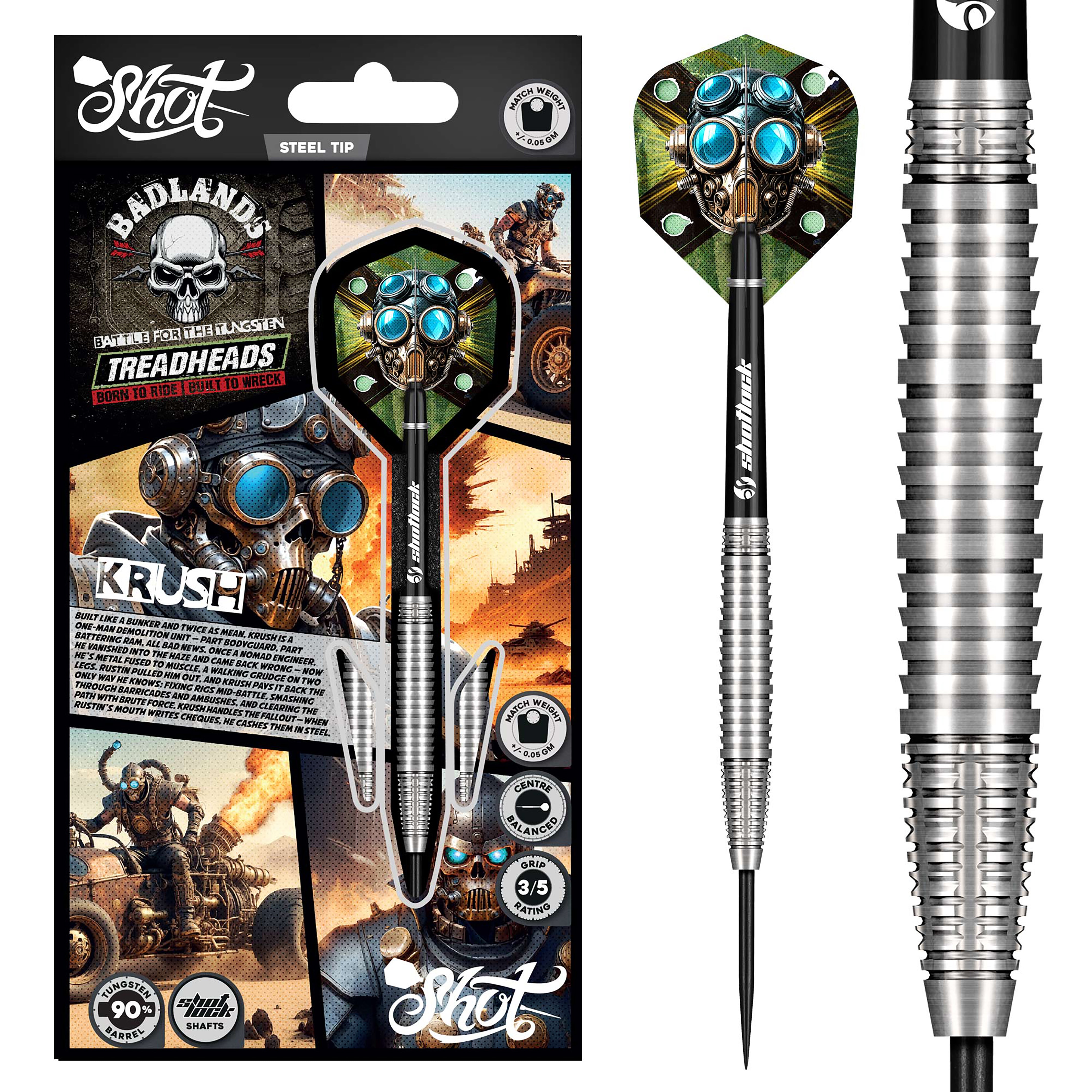 Shot Badlands Krush Steel Tip Dart Set - 90% Tungsten - 22g - 28g