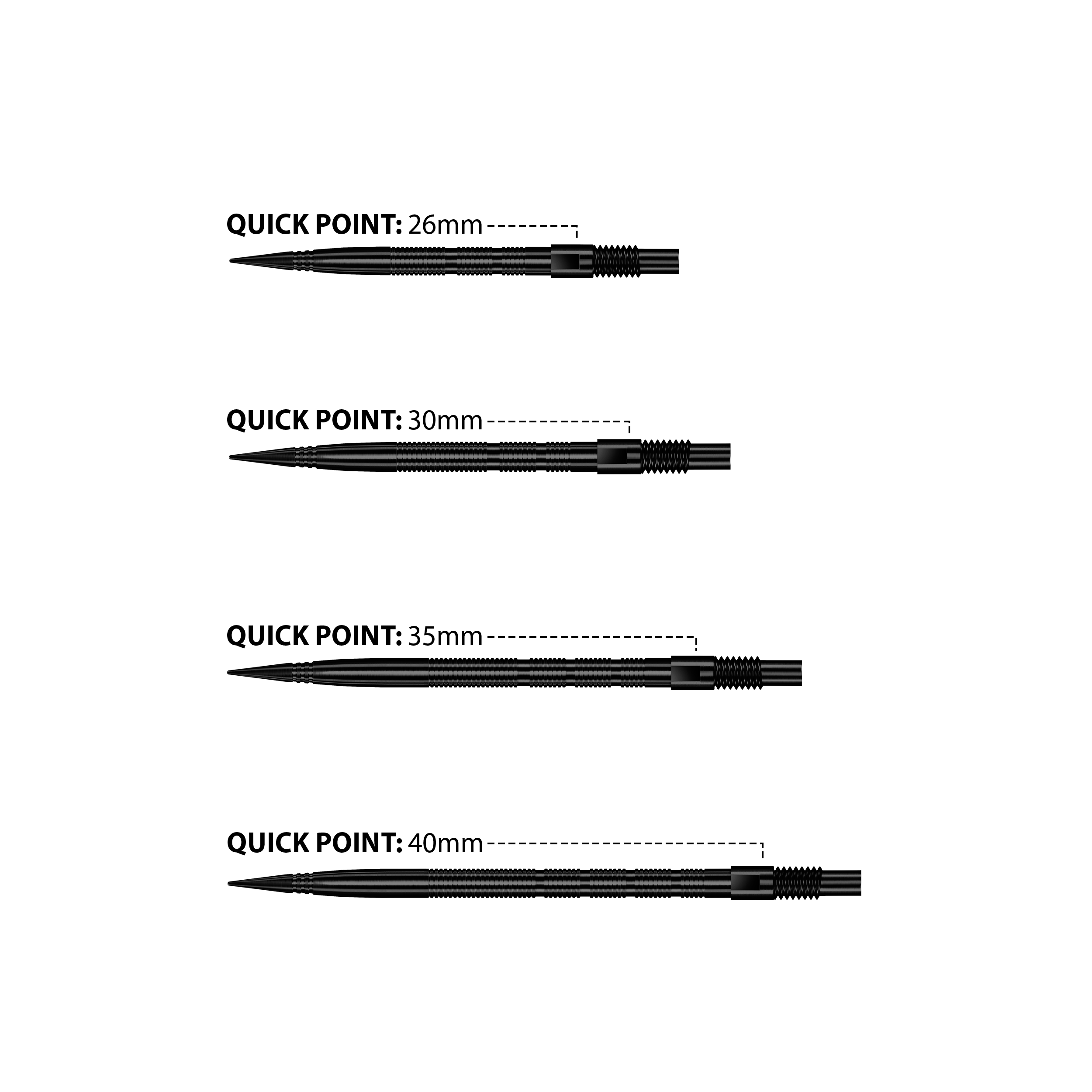 Harrows Micro Grip Ridge - Quick Points - 26mm 30mm 35mm 40mm - Black