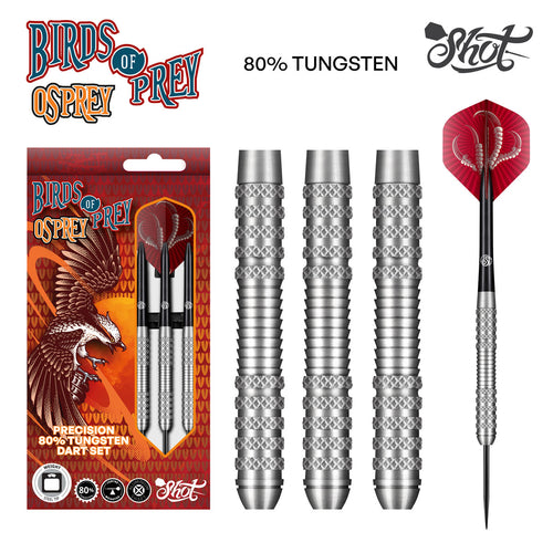 Shot Darts - Birds of Prey Osprey - Steel Tip Dart Set - 80% Tungsten - 23g-28g