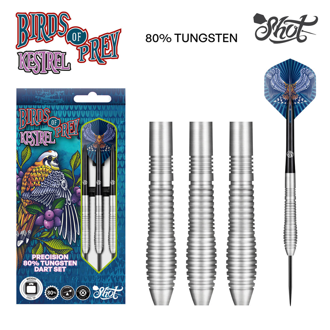 Shot Darts - Birds Of Prey Kestrel - Steel Tip Dart Set - 80% Tungsten - 23g-27g - Blue
