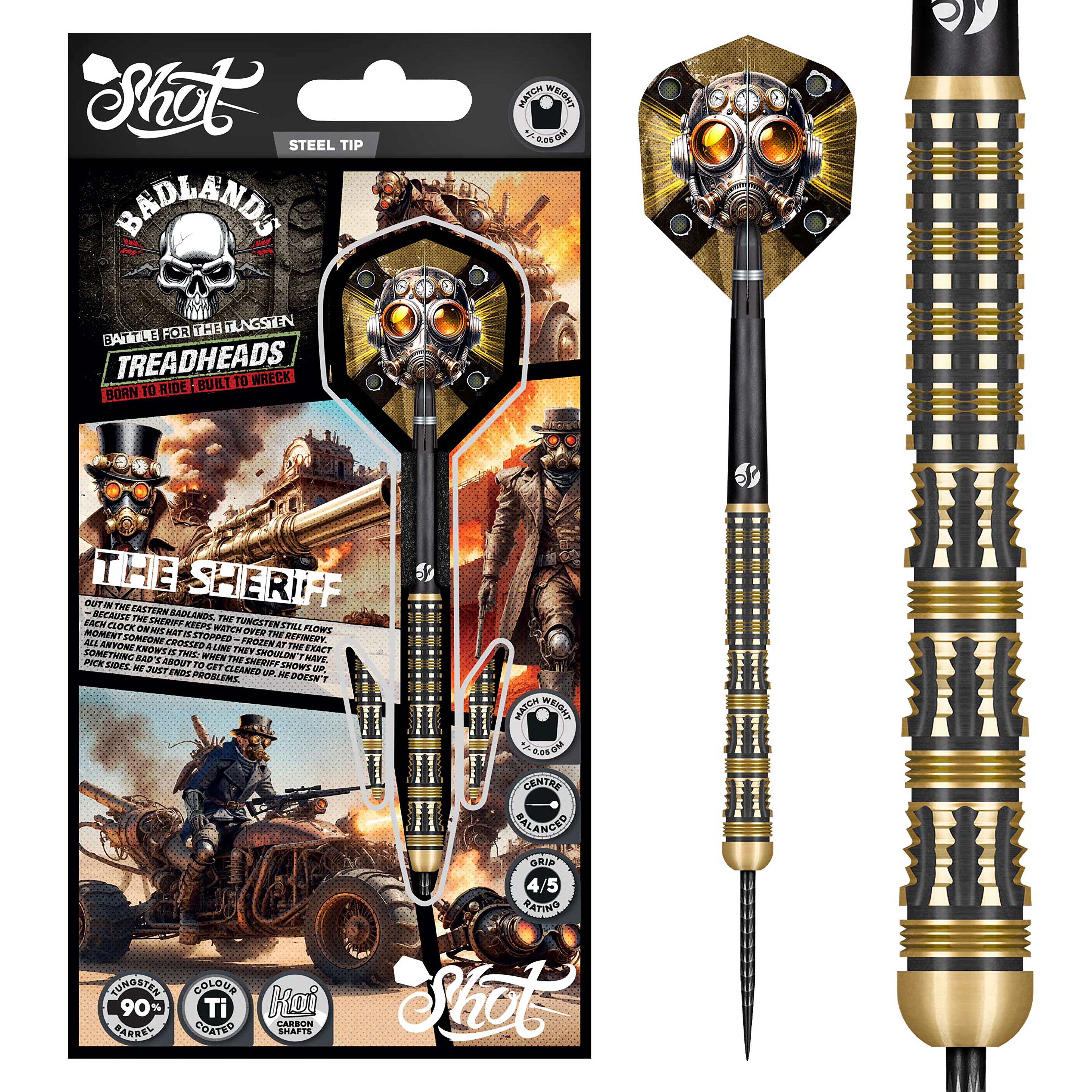 Shot Badlands The Sheriff Steel Tip Dart Set - 90% Tungsten - 23g 24g 25g