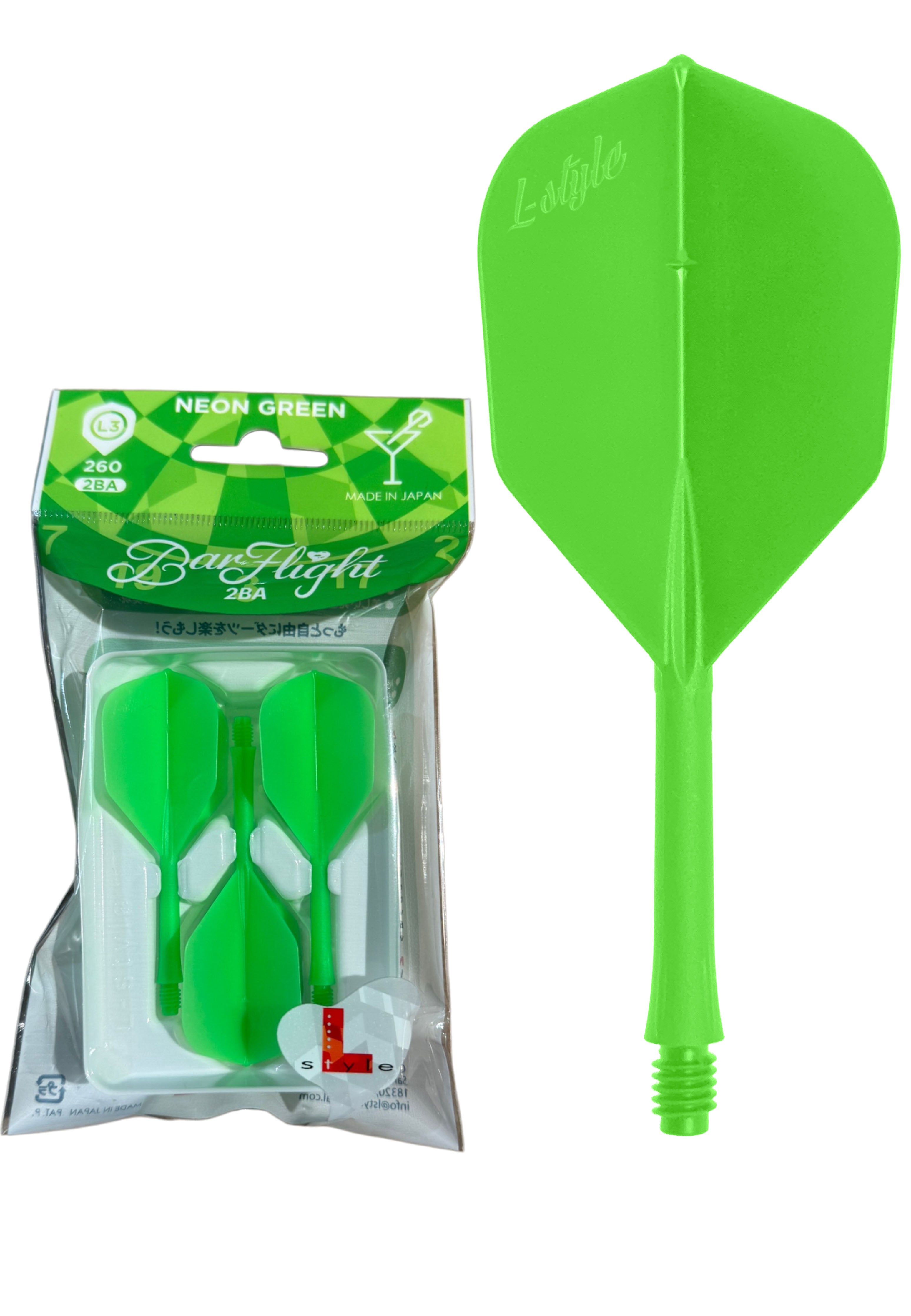 L-Style BarFlight 2BA L3 Green - Dart Flights & Shaft System