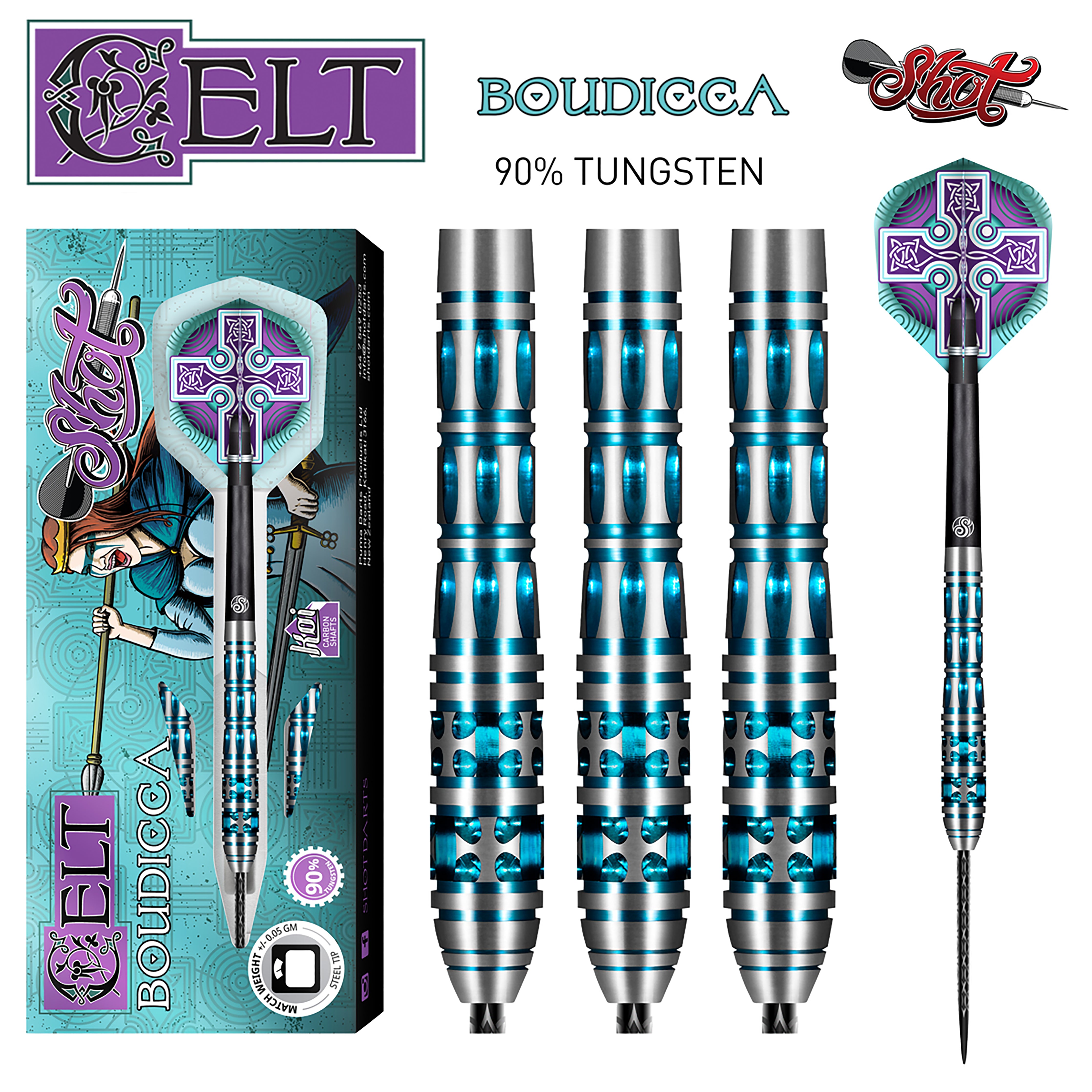 Shot -Celt Boudicca - Steel Tip Dart Set - 90% Tungsten - 23g - 26g