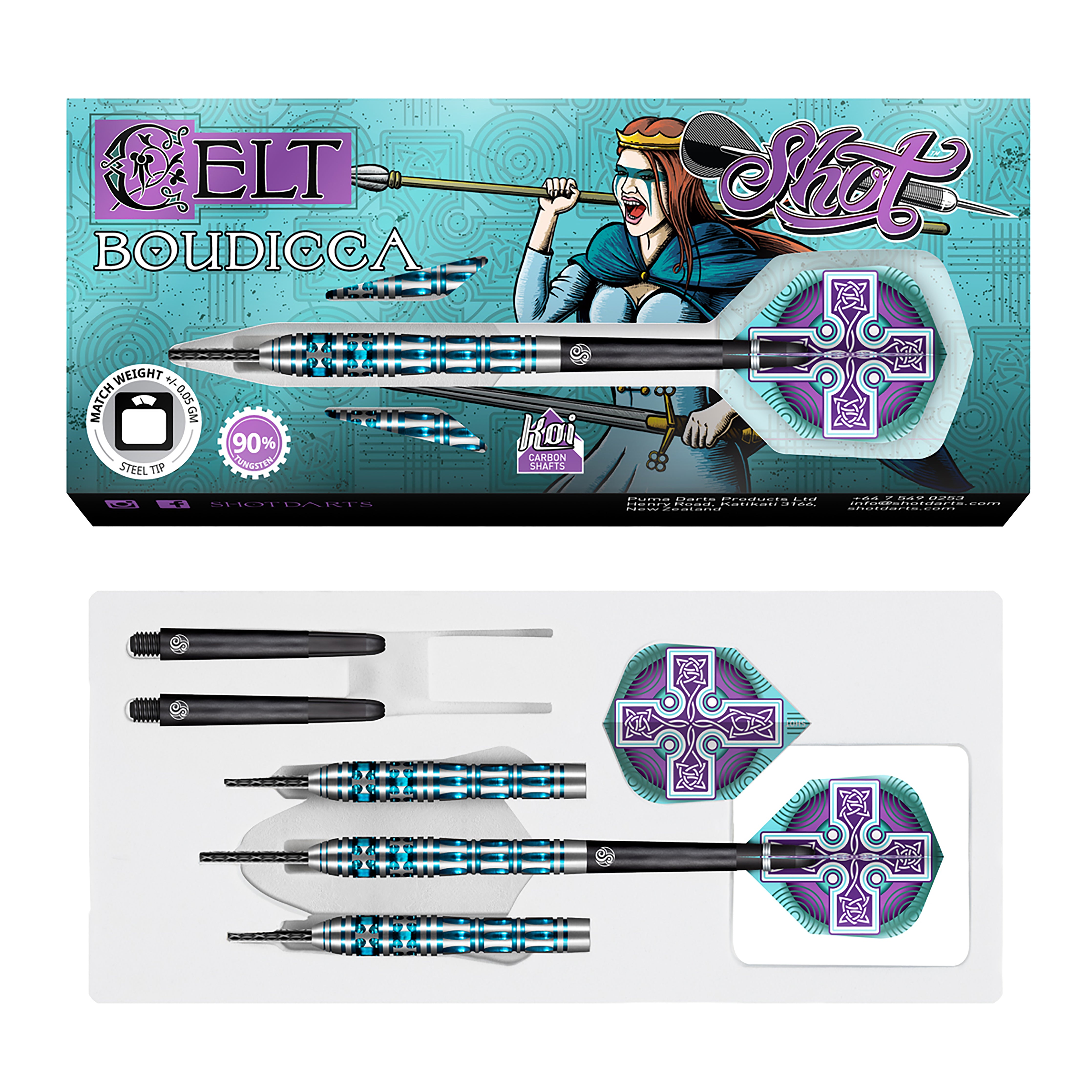 Shot -Celt Boudicca - Steel Tip Dart Set - 90% Tungsten - 23g - 26g