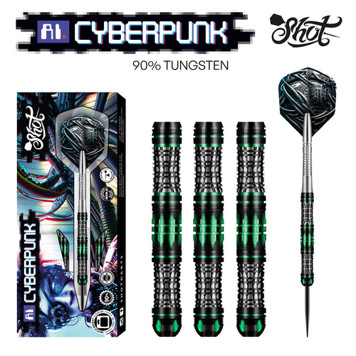 Shot AI Cyberpunk Steel Tip Dart Set - 90% Tungsten Barrels - 23g 24g 25g