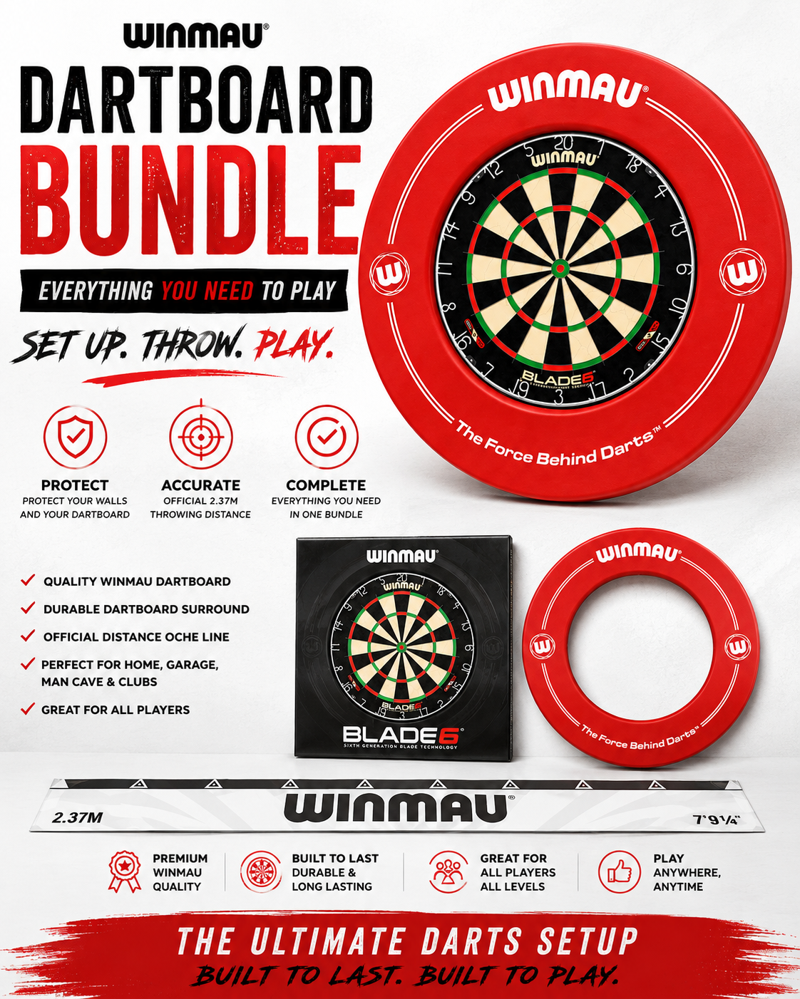 Winmau Bundle Blade 6 Dartboard - Winmau Deluxe Dartboard Surround - Winmau Oche Throw Line