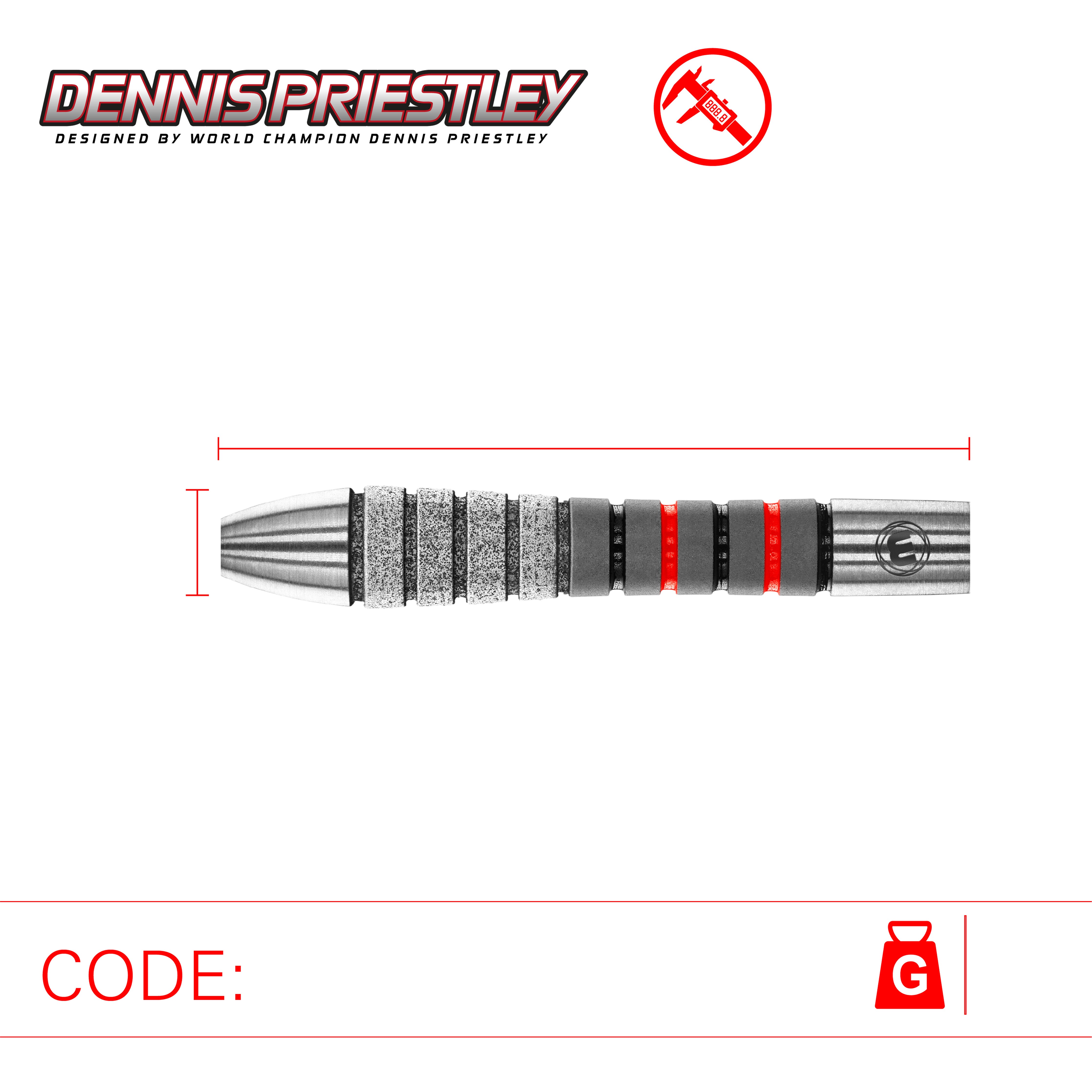 Winmau Dennis Priestley Diamond 3-Zero Darts Set - 90% Tungsten - 19g 22g 24g