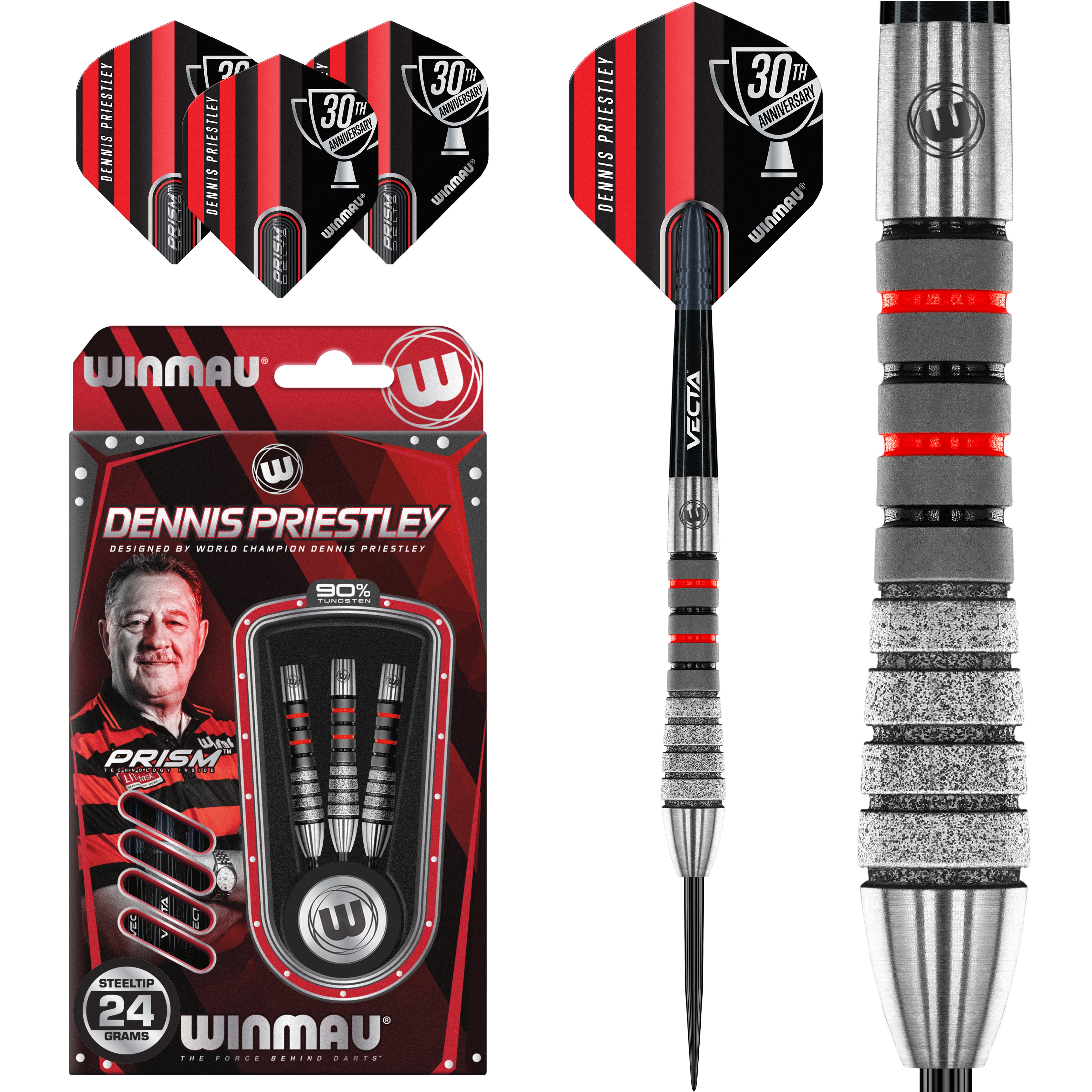 Winmau Dennis Priestley Diamond 3-Zero Darts Set - 90% Tungsten - 19g 22g 24g