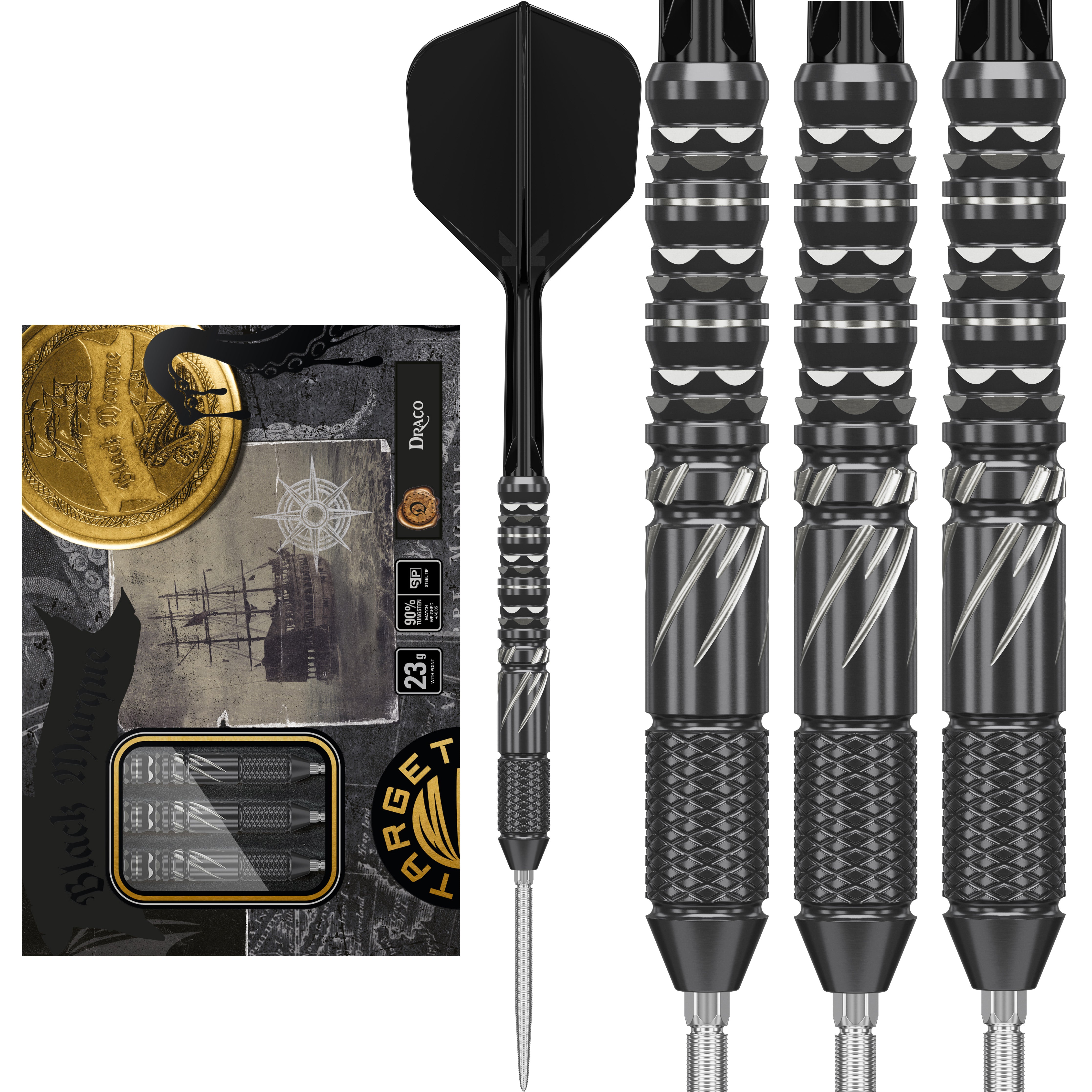 Target Japan Black Marque SP Steel Tip Darts Series - 90% Tungsten - Draco - 23g