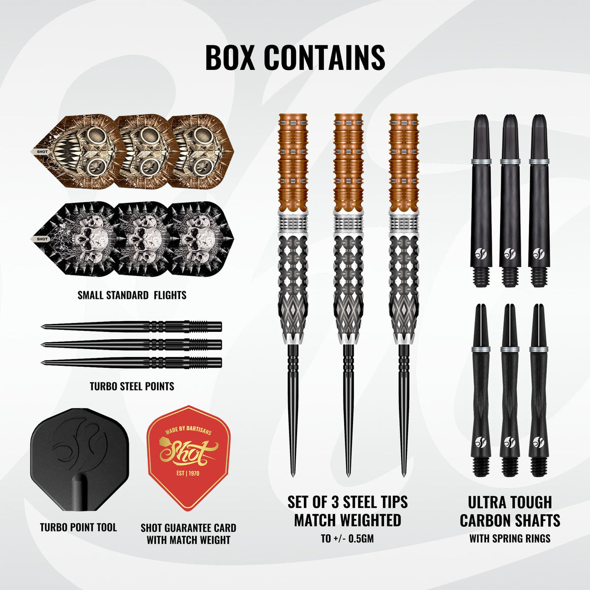 Shot Gnarly Gnasha Steel Tip Dart Set - 95% Tungsten - Turbo Point - 23g 24g 25g