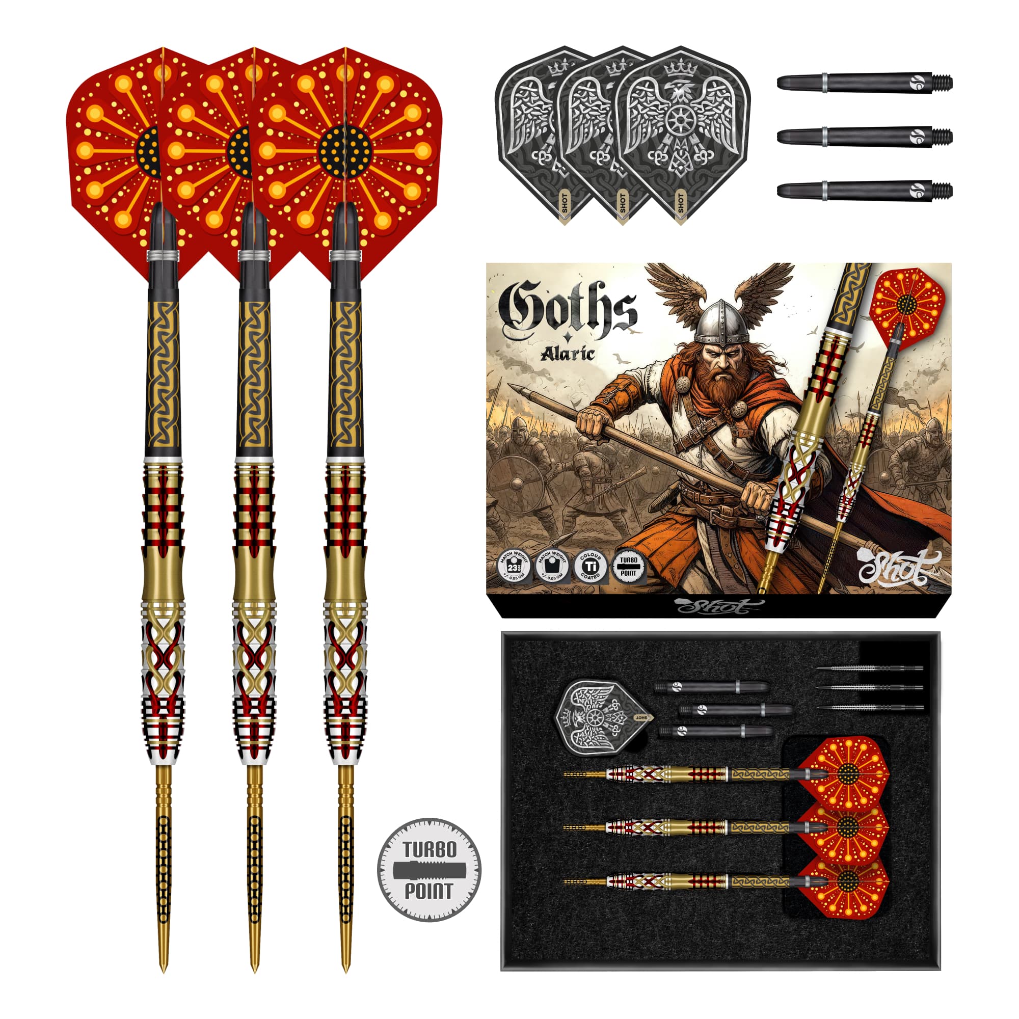 Shot Goths Alaric Steel Tip Dart Set - 95% Tungsten - Turbo Point - 23g 24g 25g
