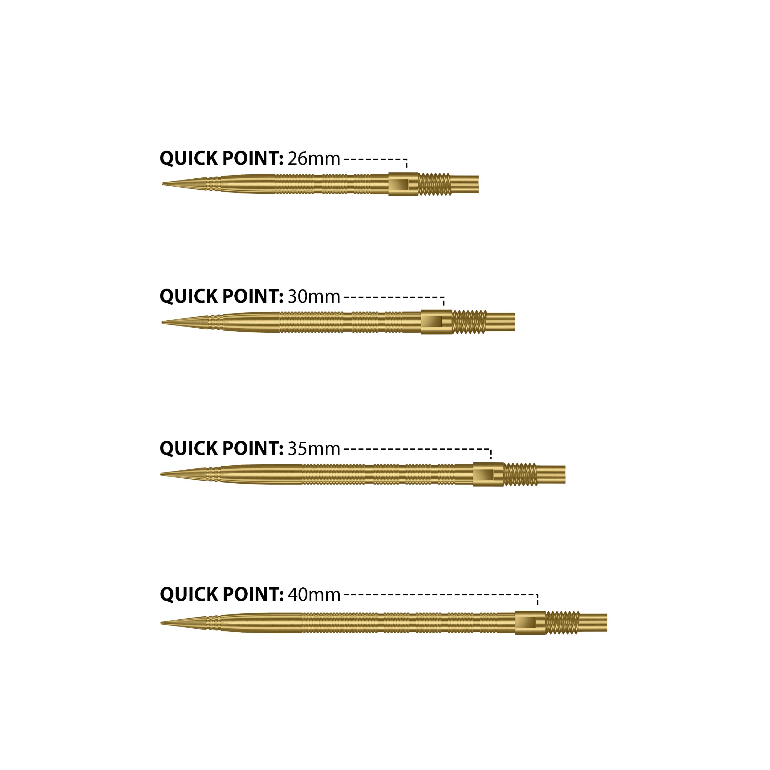 Harrows Micro Grip Ridge - Quick Points - 26mm 30mm 35mm 40mm - Gold