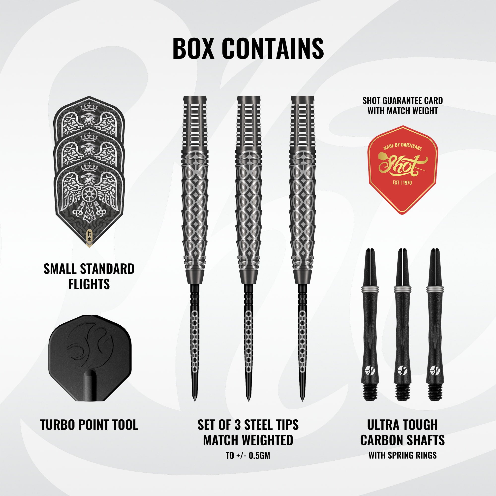 Shot Goths Wulfaz Steel Tip Dart Set - 90% Tungsten - Turbo Point - 23g 24g 25g