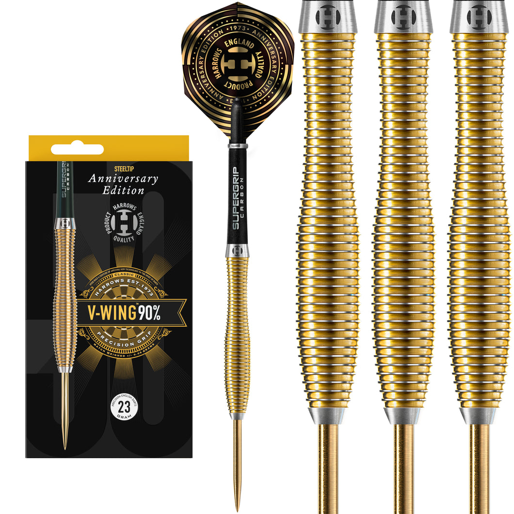 Fléchettes Harrows 50 Years Golden Anniversary Edition - Tungstène, Plaqué Or, Tiges Et Ailettes Incluses - Poids Total 18g - 12