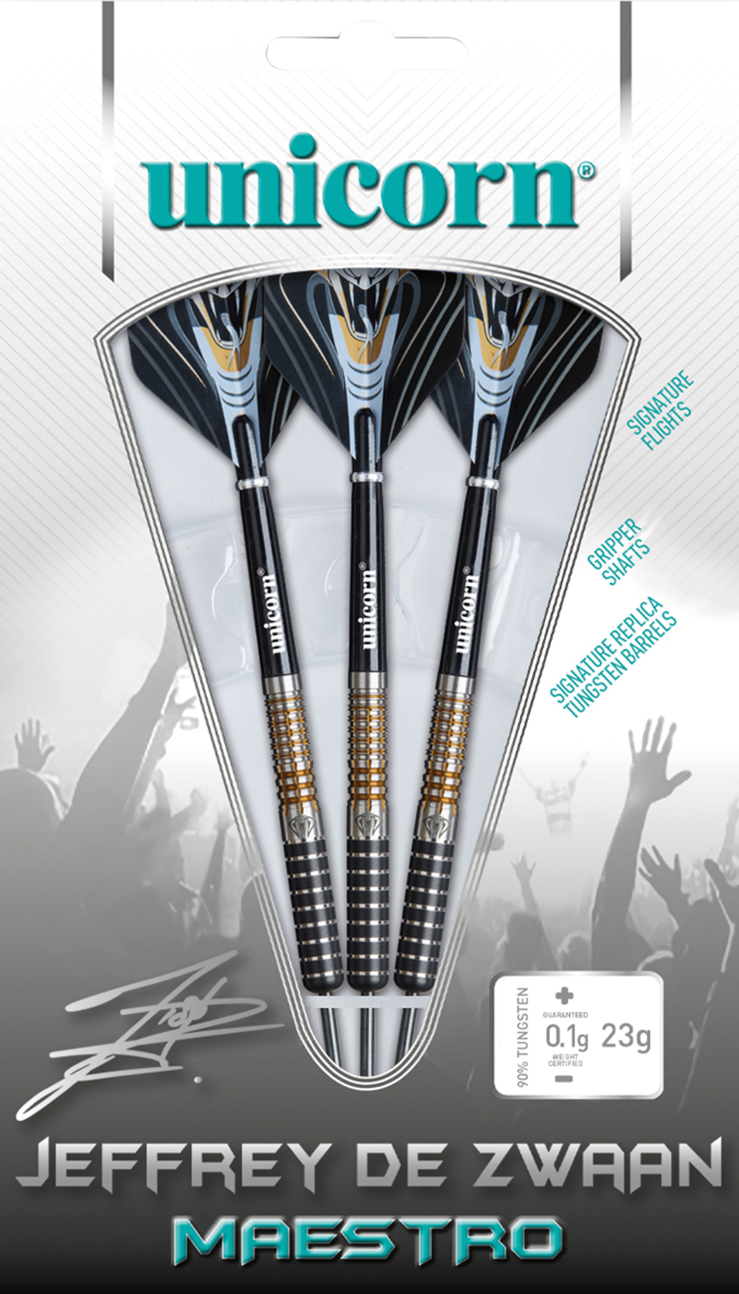 Unicorn Jeffrey De Zwaan Maestro P3 Steel Tip Darts Set - 90% Tungsten - 23g 25g