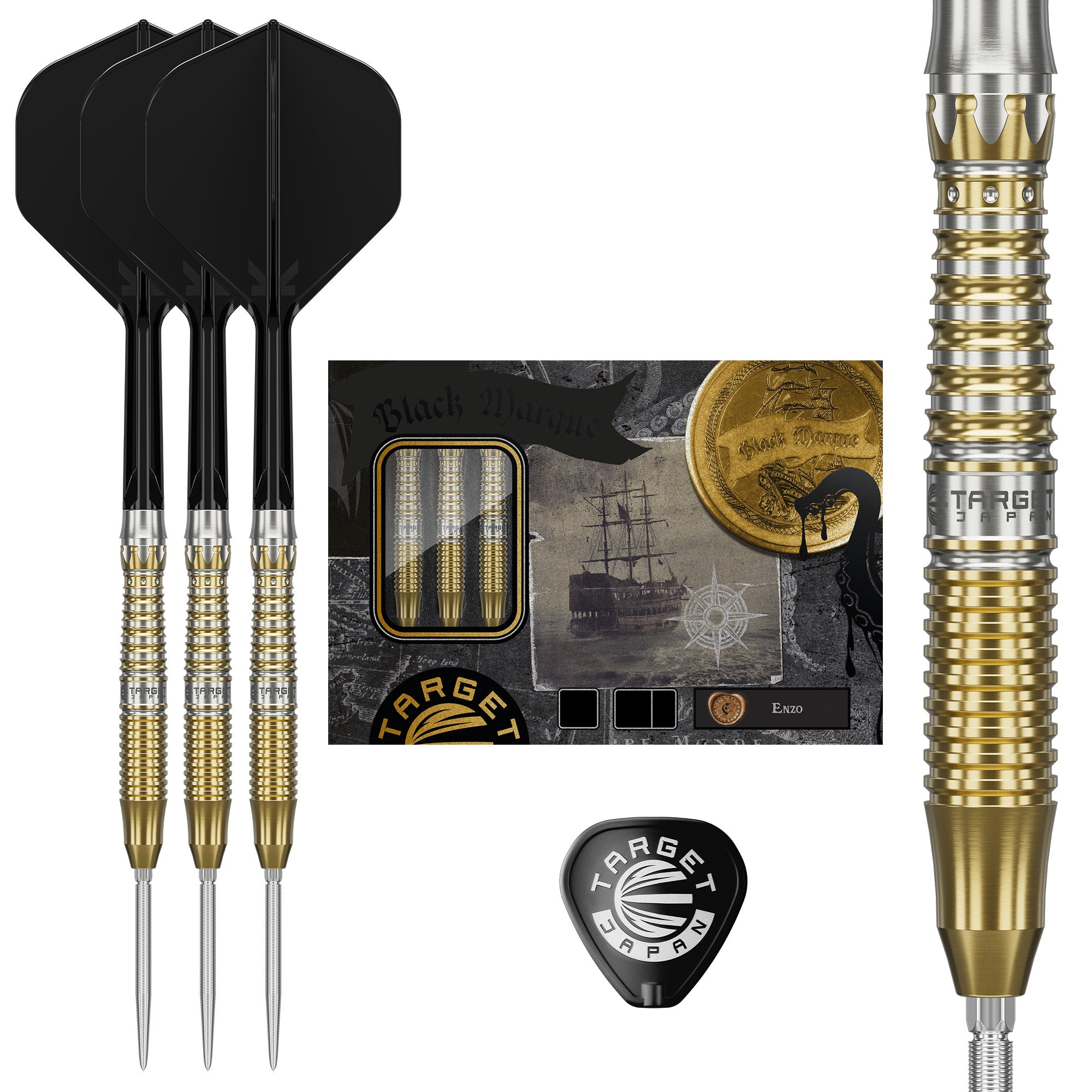 Target Japan - Black Marque Enzo - 90% Tungsten Swiss Points Darts - 22g 24g
