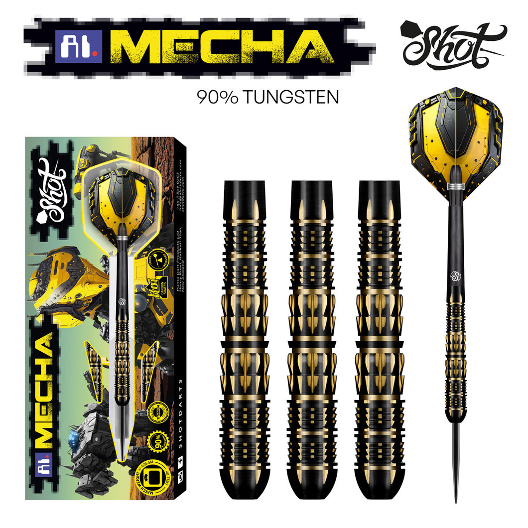 Shot AI Mecha Steel Tip Dart Set - 90% Tungsten Barrels - 22g 23g 24g 25g