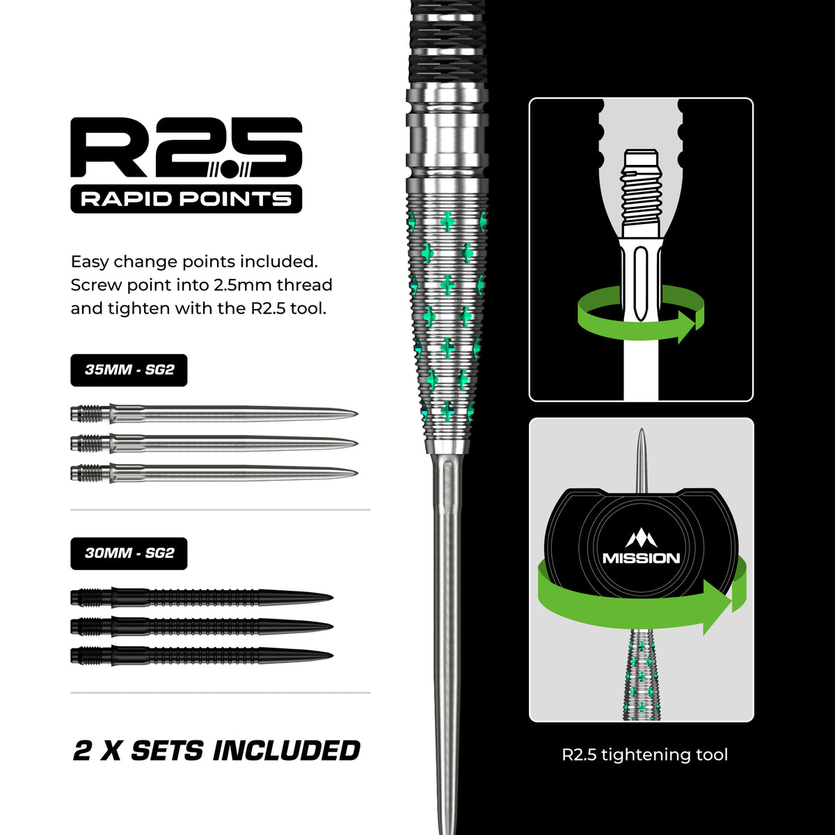 Mission Mantis R2.5 - 95% Tungsten Steel Tip Darts - 22g 24g