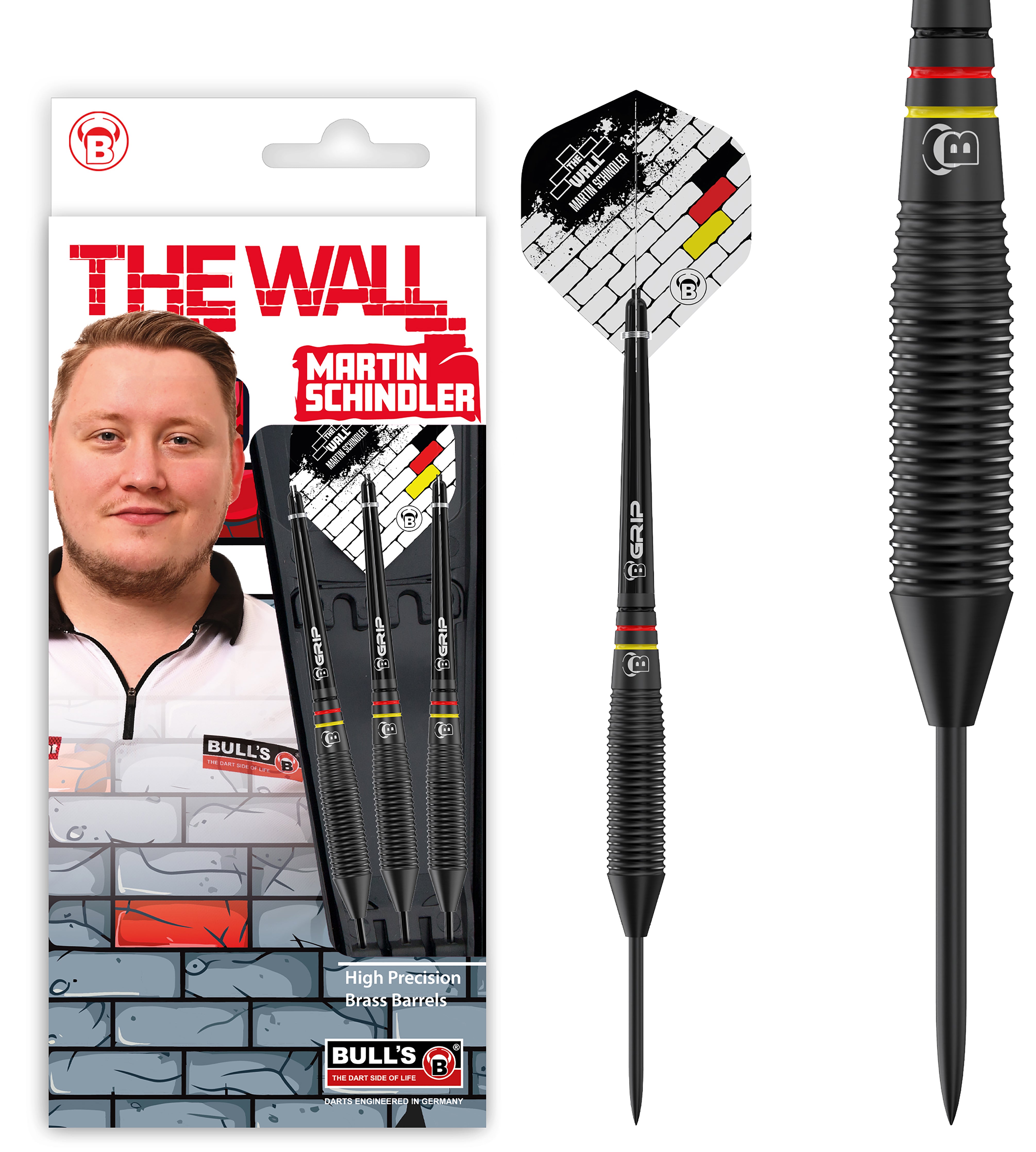 BULL'S Martin Schindler - The Wall - Steel Tip Darts - Black Brass - 21g 23g