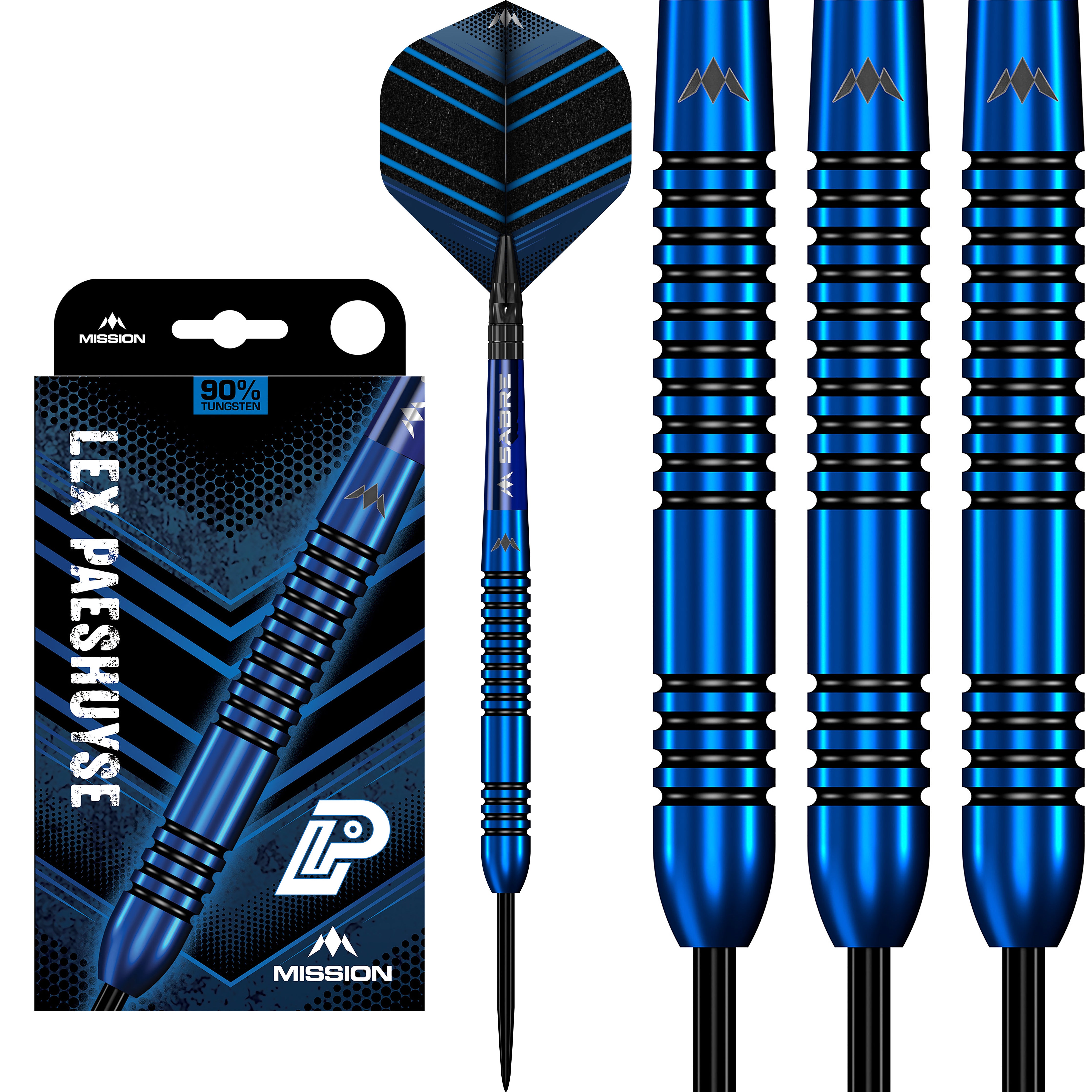 Mission Lex Paeshuyse Darts - Steel Tip - 90% Tungsten - Blue & Black - 22g 24g